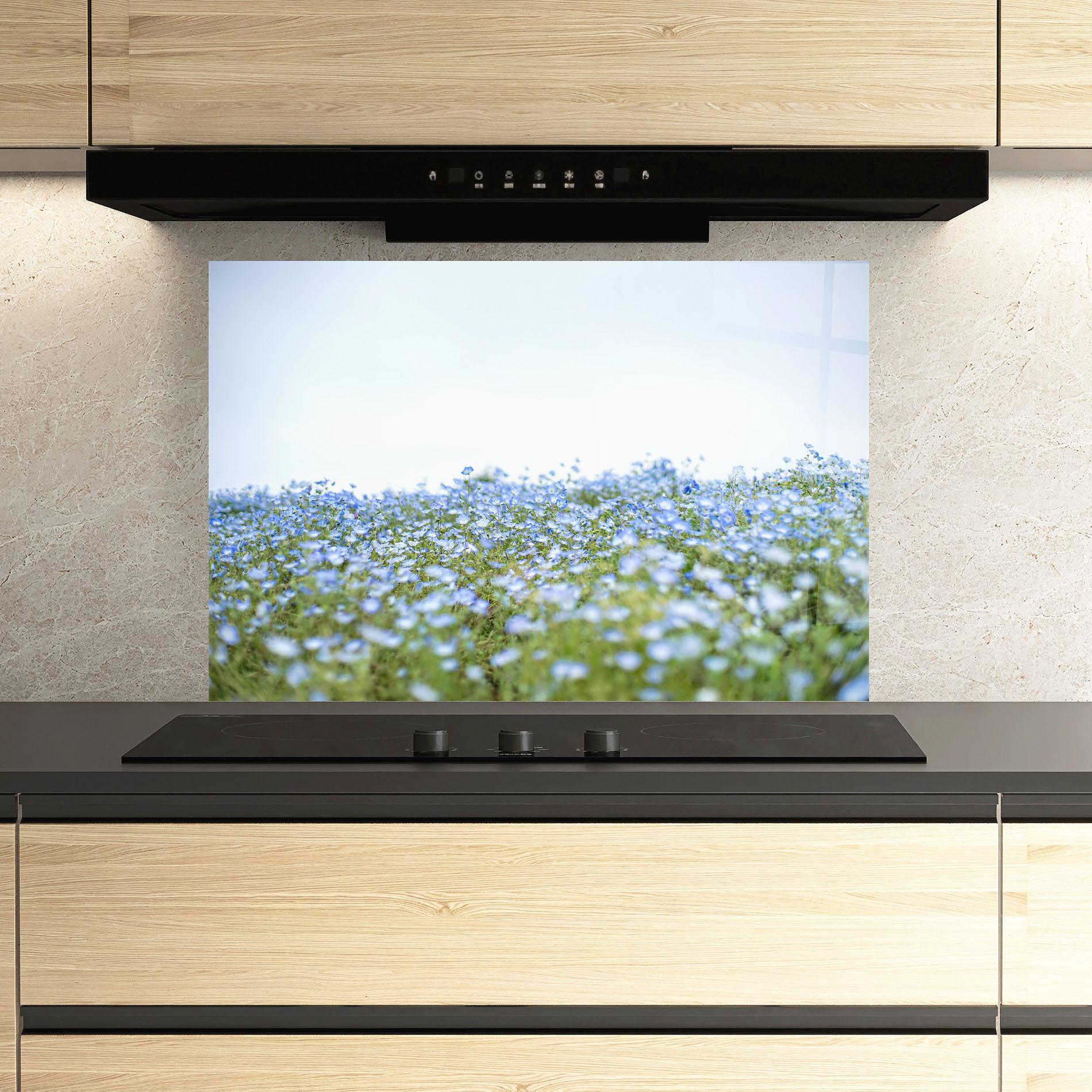 Panou Sticla Bucatarie Blue Wild Flowers mockup 3