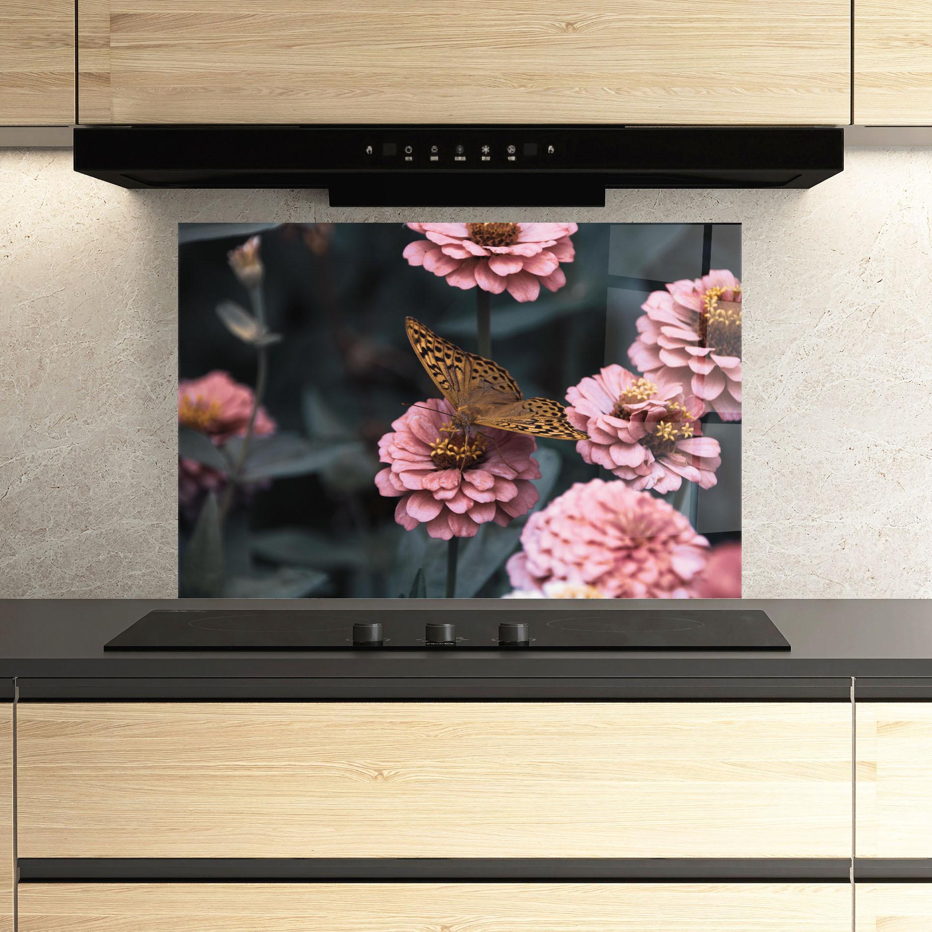 Panou Sticla Bucatarie Flower Butterfly mockup 3