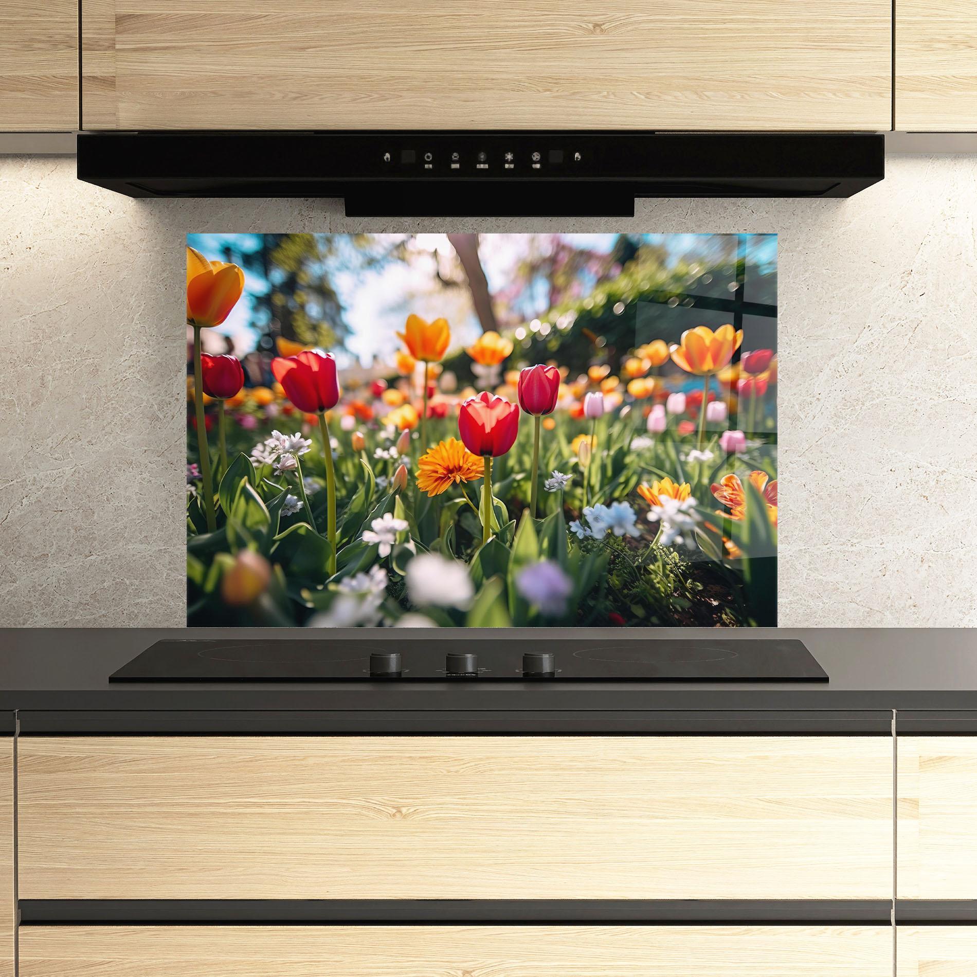 Panou Sticla Bucatarie Garden Tulips Mix mockup 3