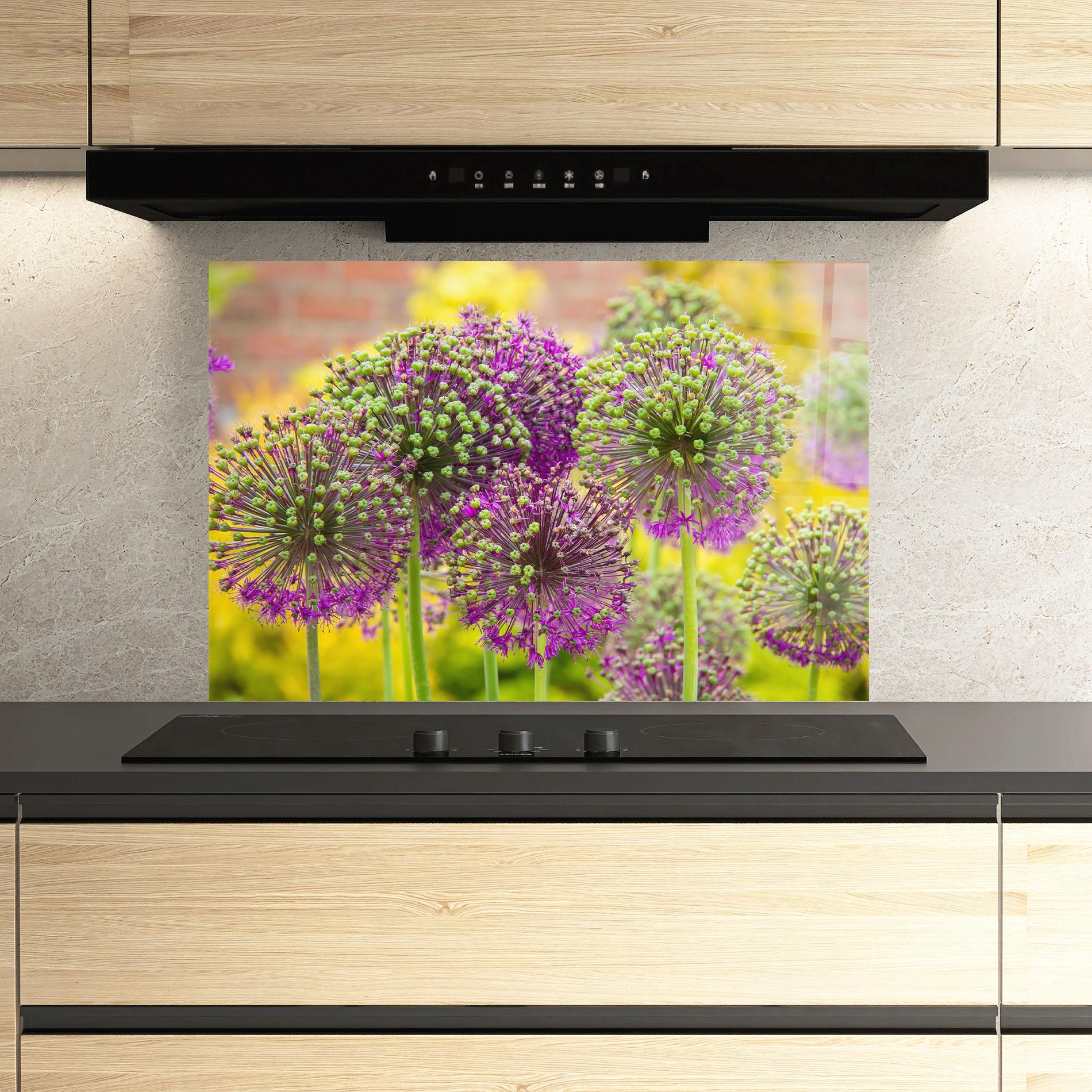 Panou Sticla Bucatarie Green Purple Garden mockup 3