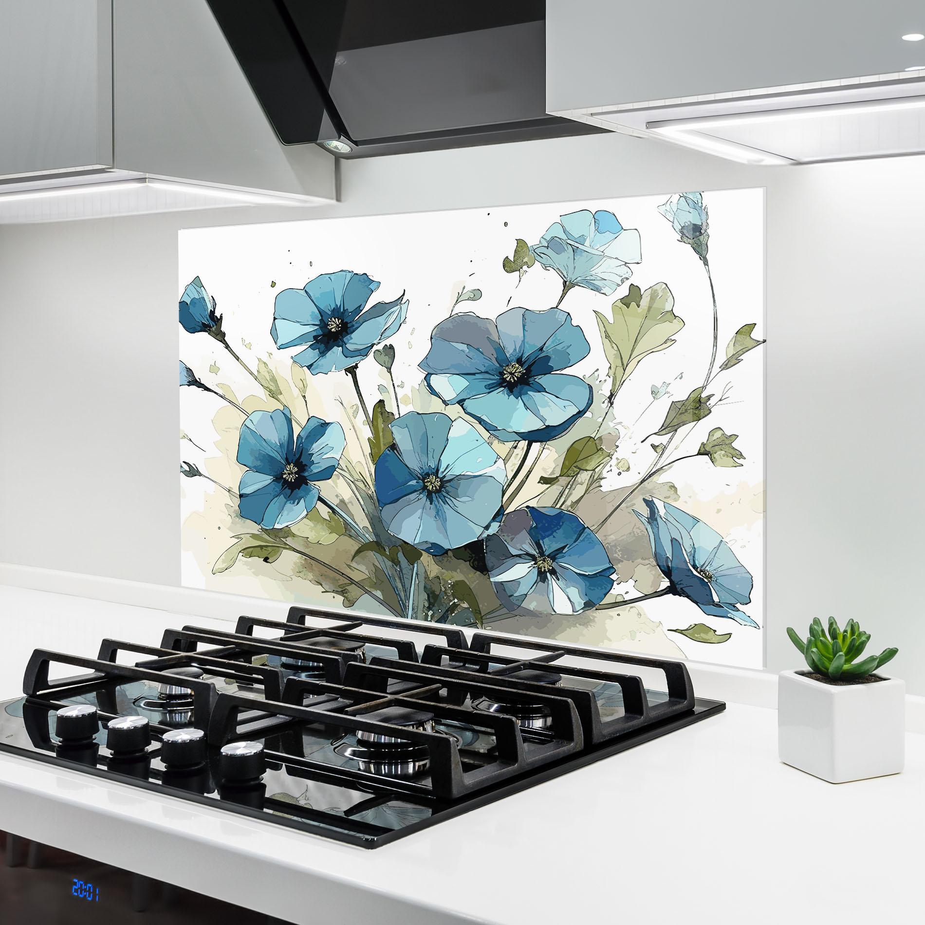 Panou Sticla Bucatarie Blue Wild Plant mockup 6