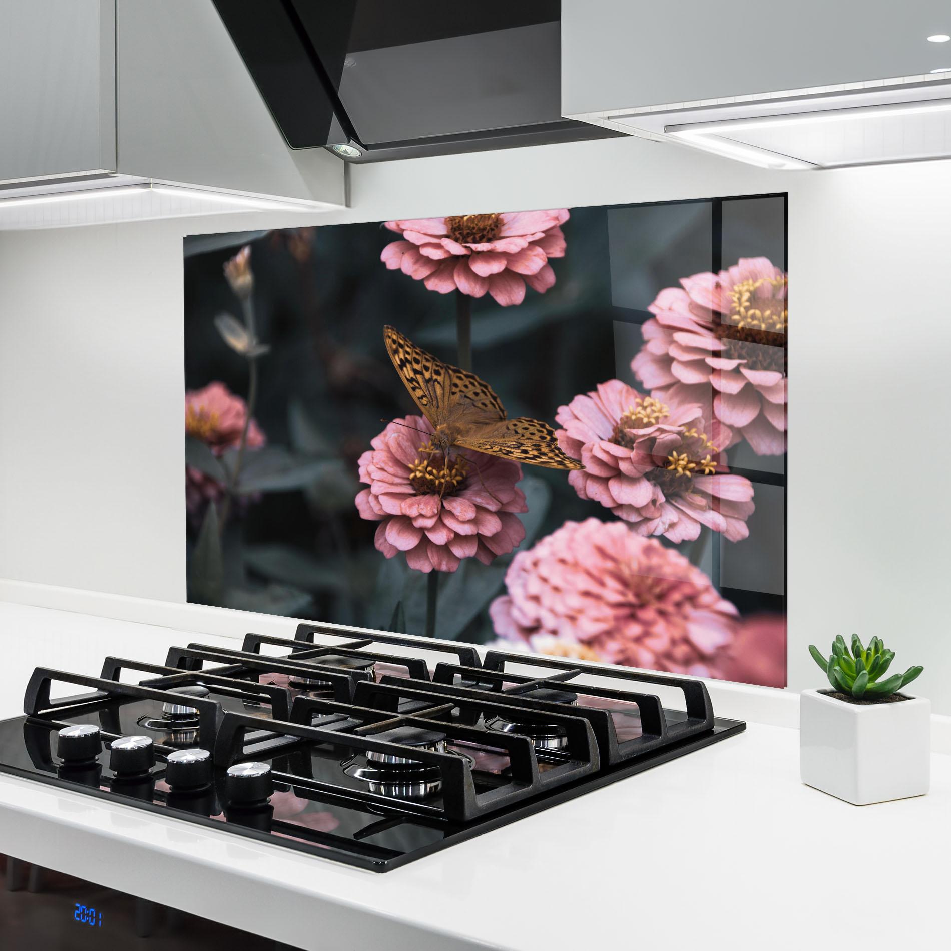 Panou Sticla Bucatarie Flower Butterfly mockup 6