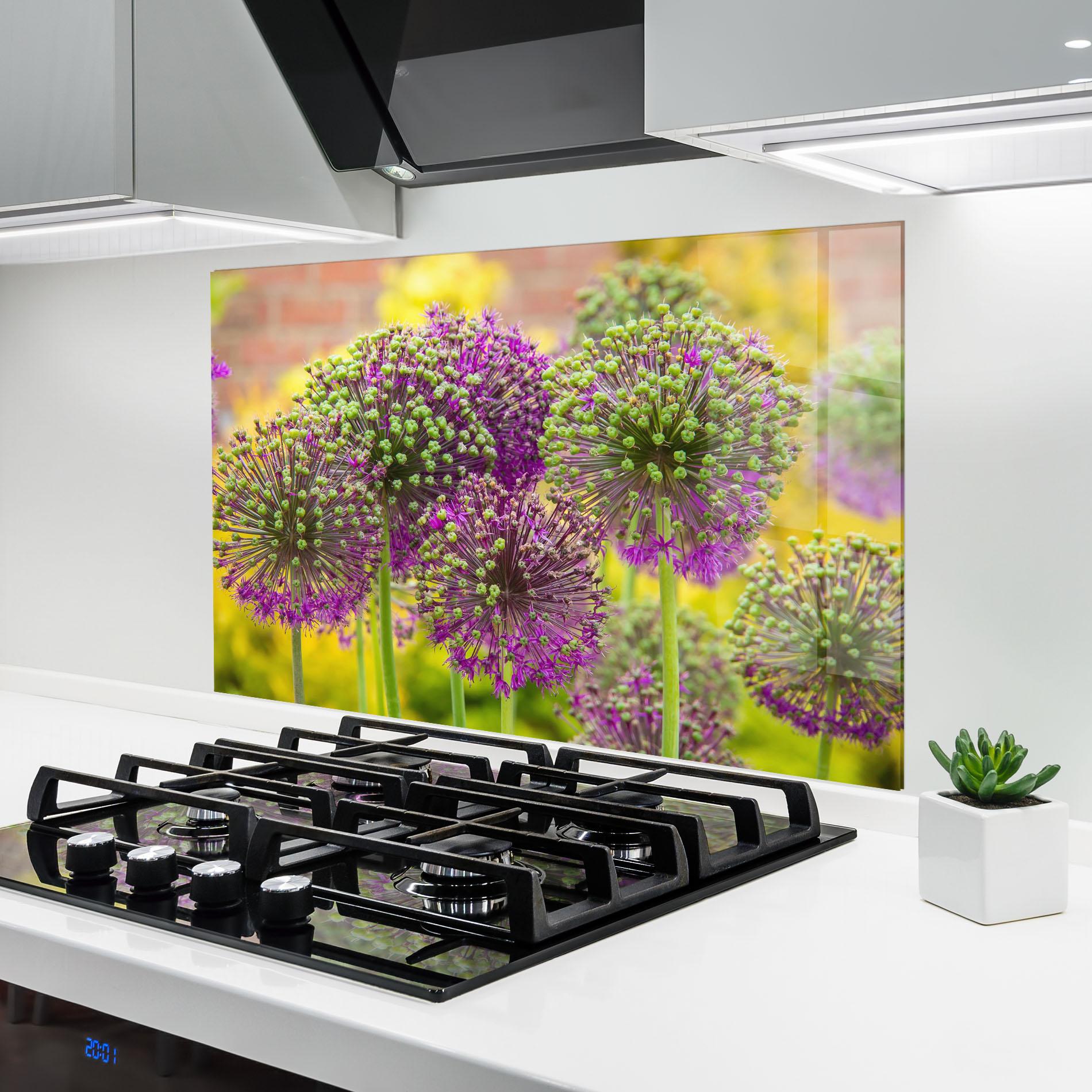 Panou Sticla Bucatarie Green Purple Garden mockup 6