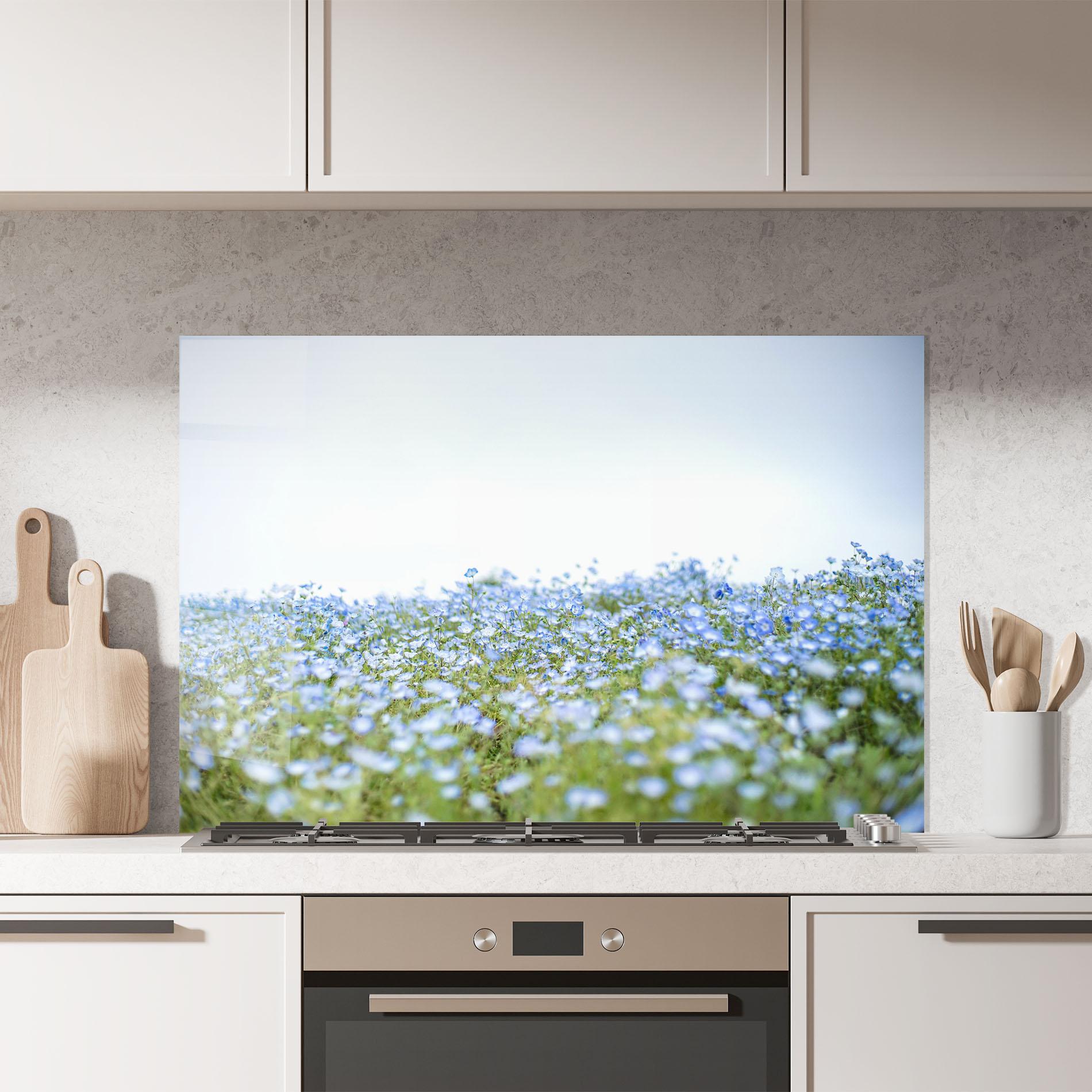 Panou Sticla Bucatarie Blue Wild Flowers mockup 7