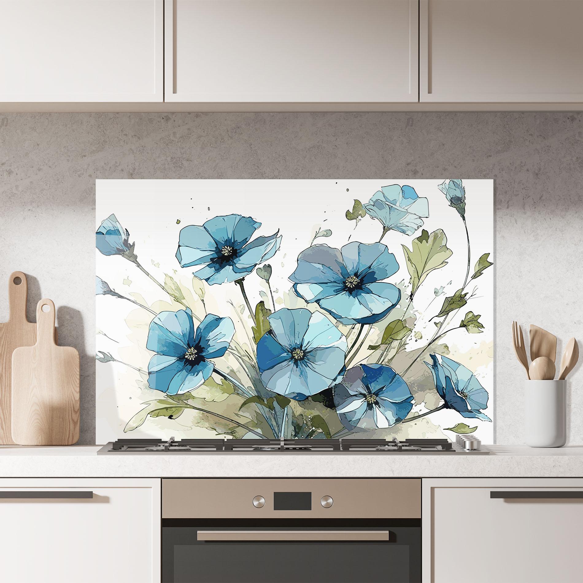 Panou Sticla Bucatarie Blue Wild Plant mockup 7