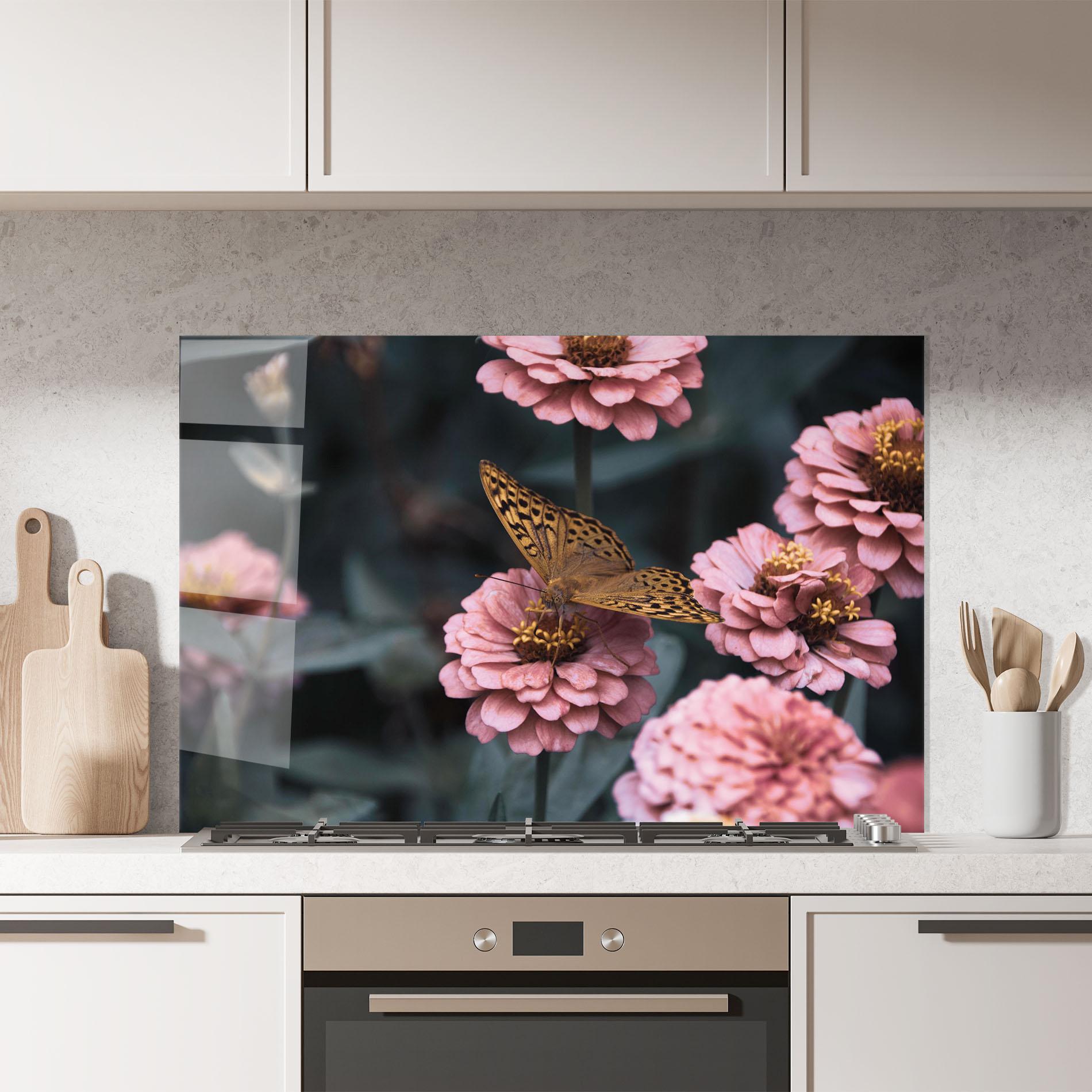 Panou Sticla Bucatarie Flower Butterfly mockup 7