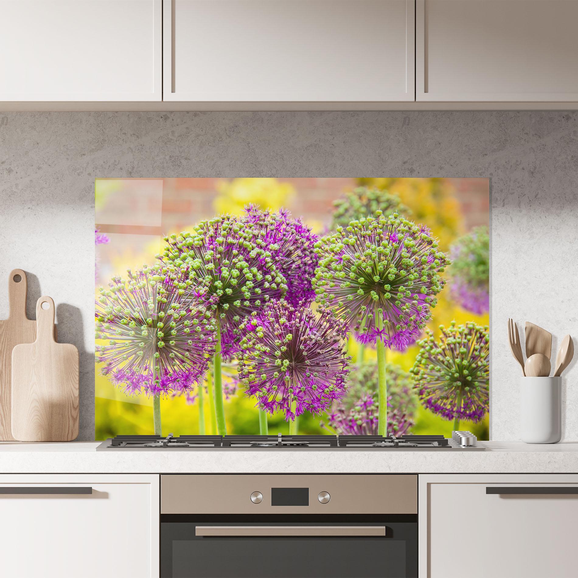 Panou Sticla Bucatarie Green Purple Garden mockup 7