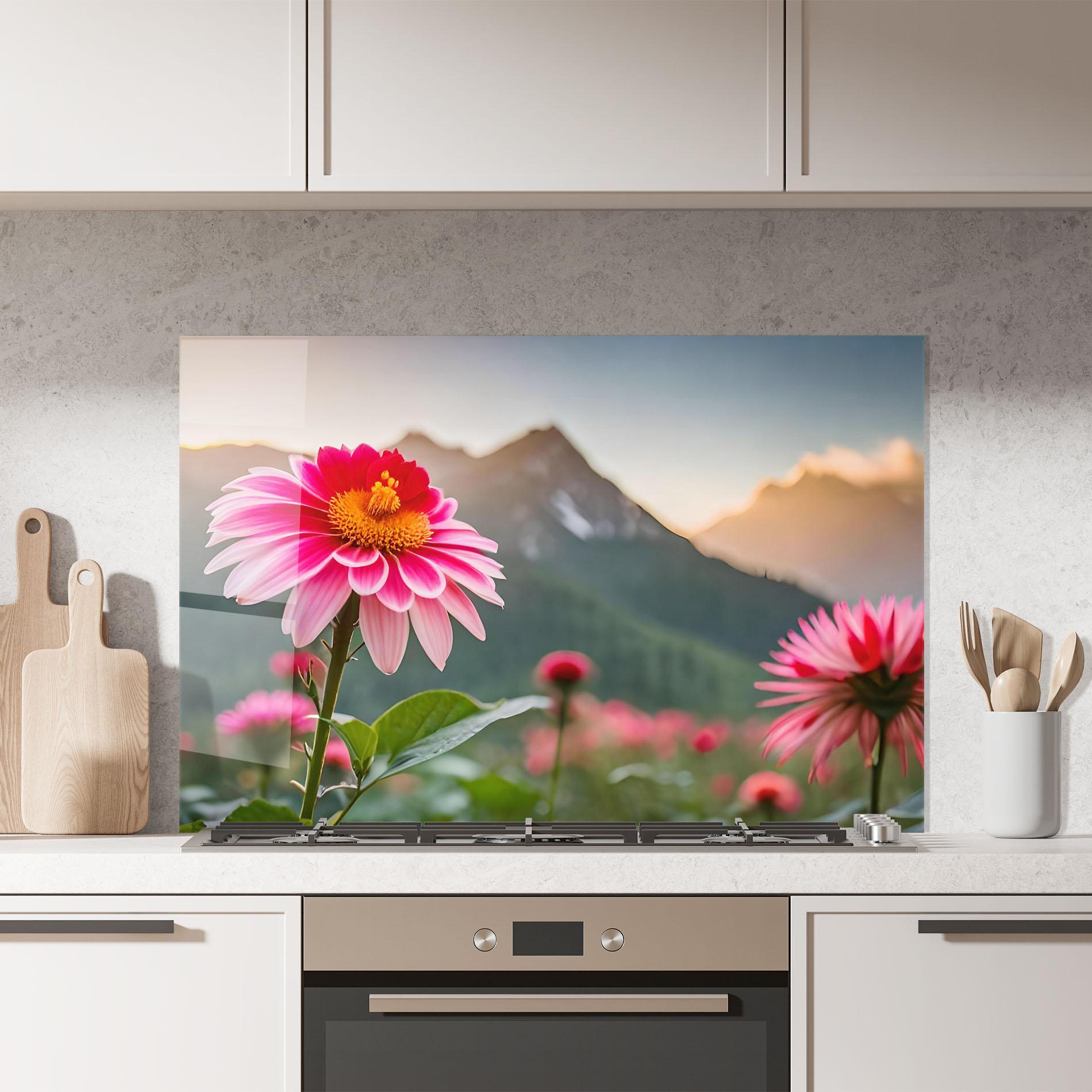 Panou Sticla Bucatarie Mountain Pink Flower mockup 7