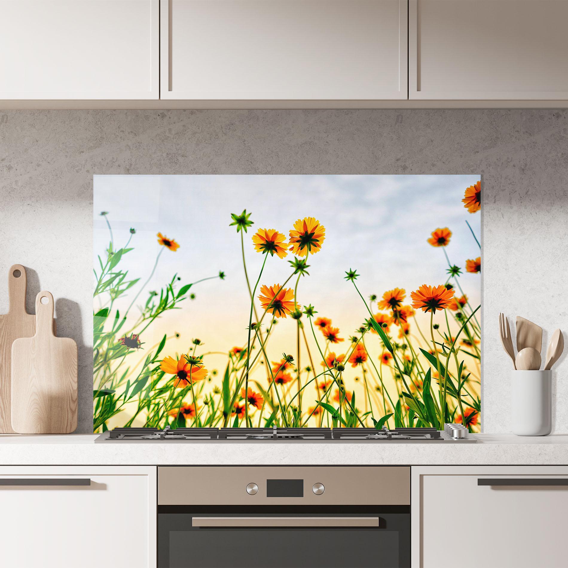 Panou Sticla Bucatarie Orange Wild Flowers mockup 7