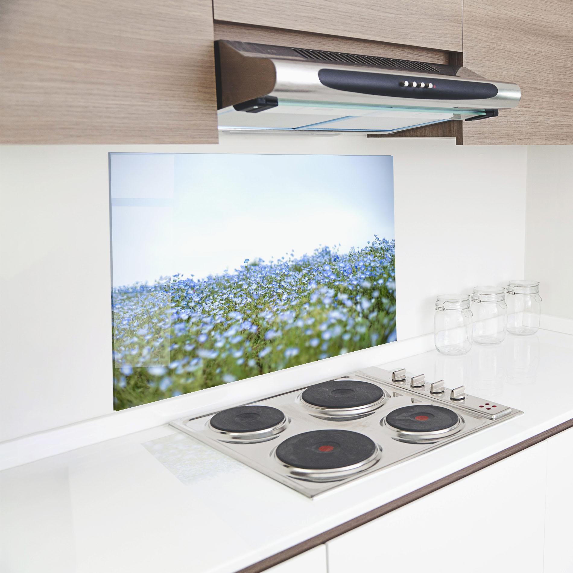 Panou Sticla Bucatarie Blue Wild Flowers mockup 8