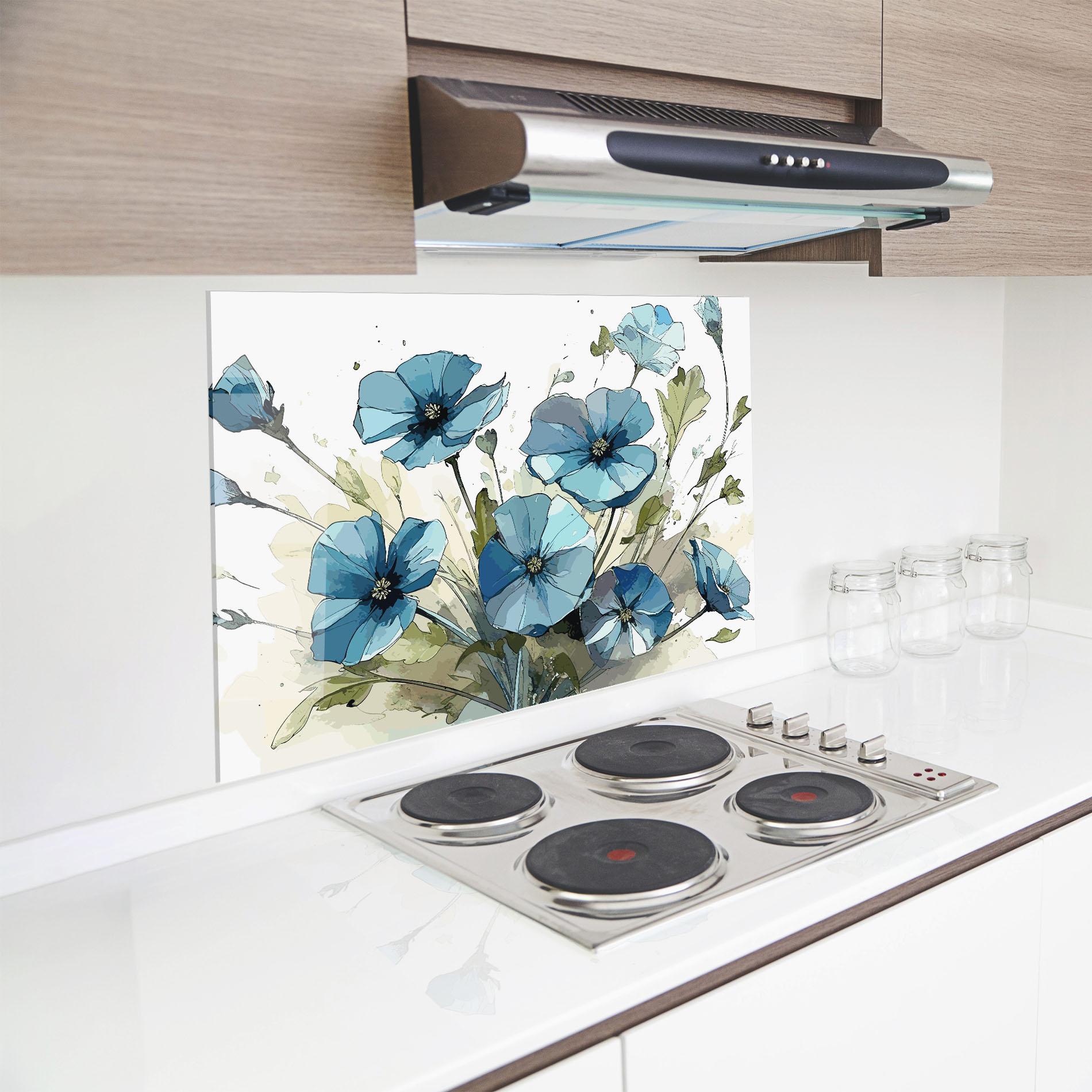 Panou Sticla Bucatarie Blue Wild Plant mockup 8