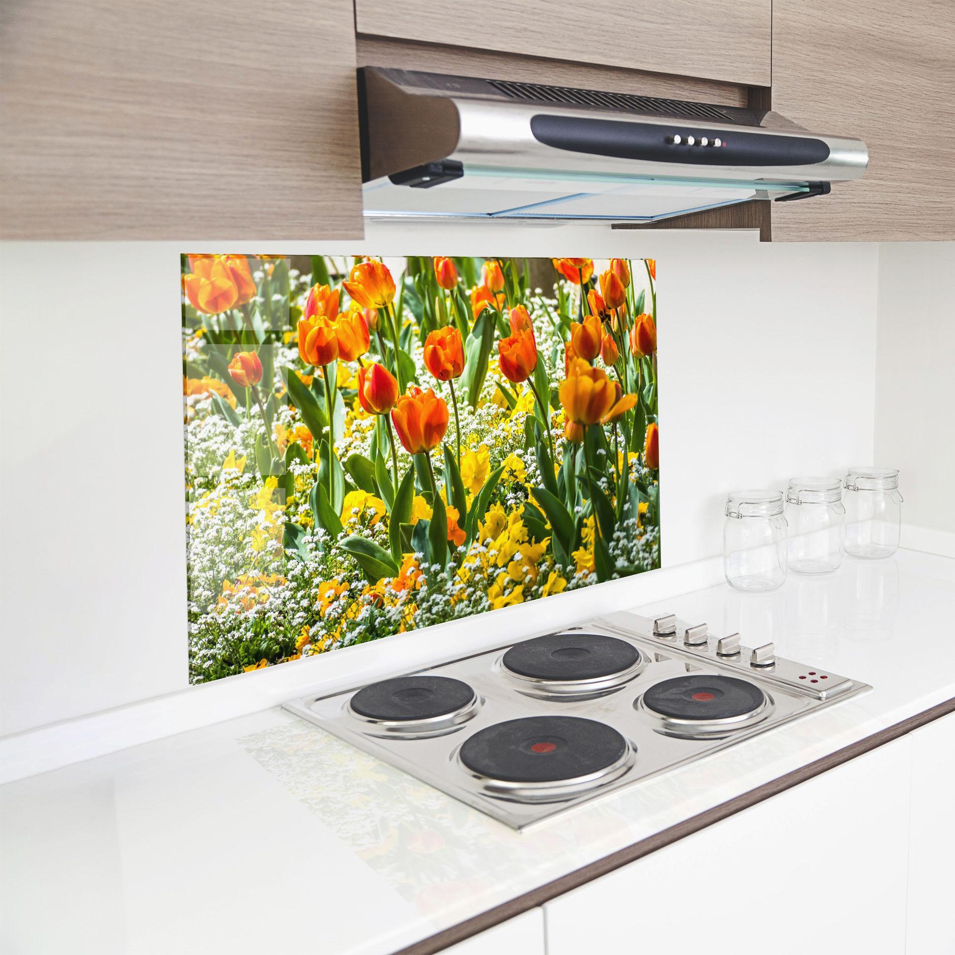 Panou Sticla Bucatarie Colorful Tulips Garden mockup 8