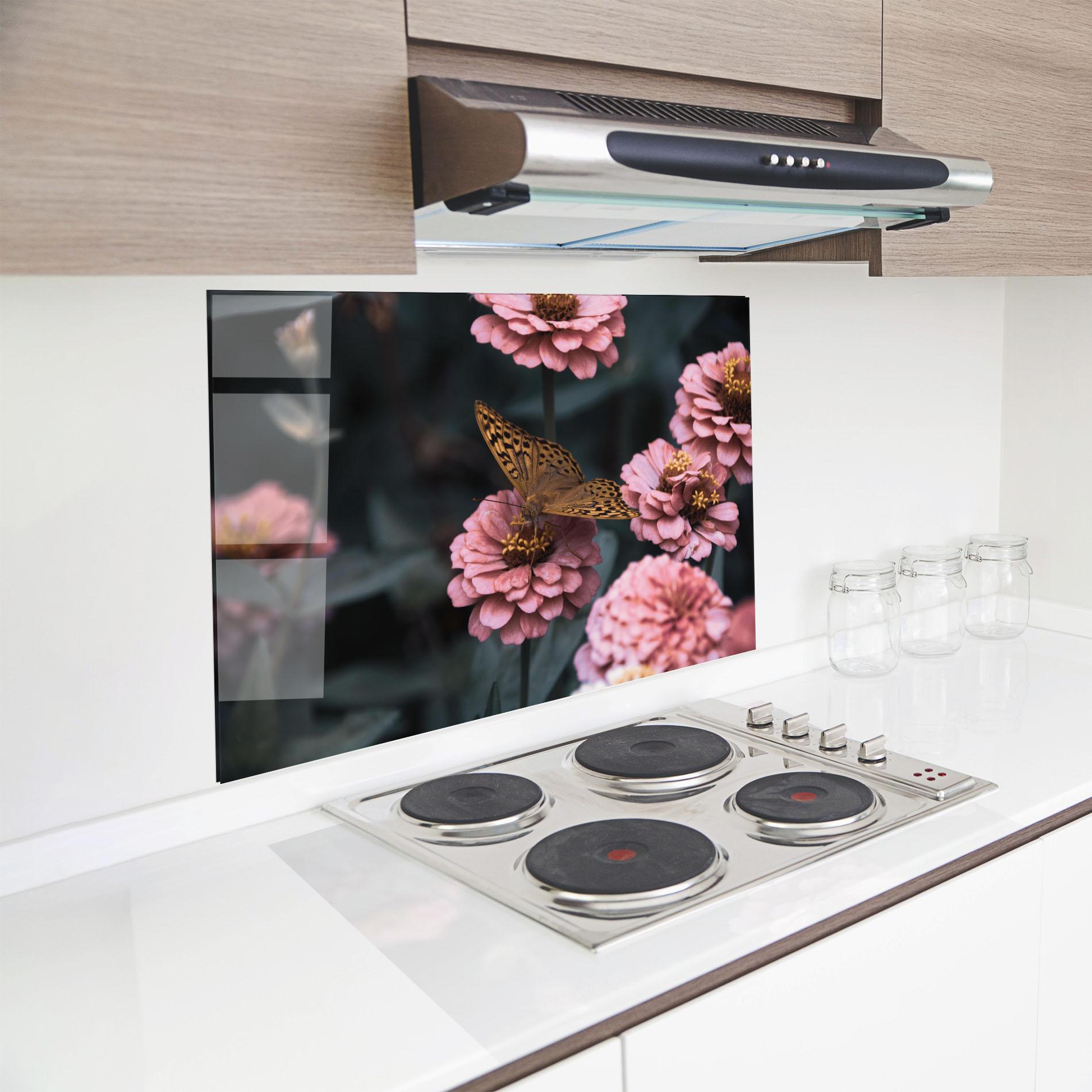 Panou Sticla Bucatarie Flower Butterfly mockup 8