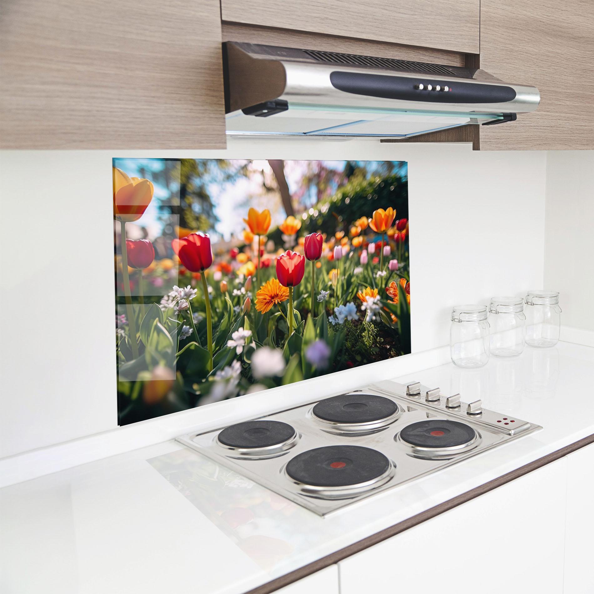 Panou Sticla Bucatarie Garden Tulips Mix mockup 8