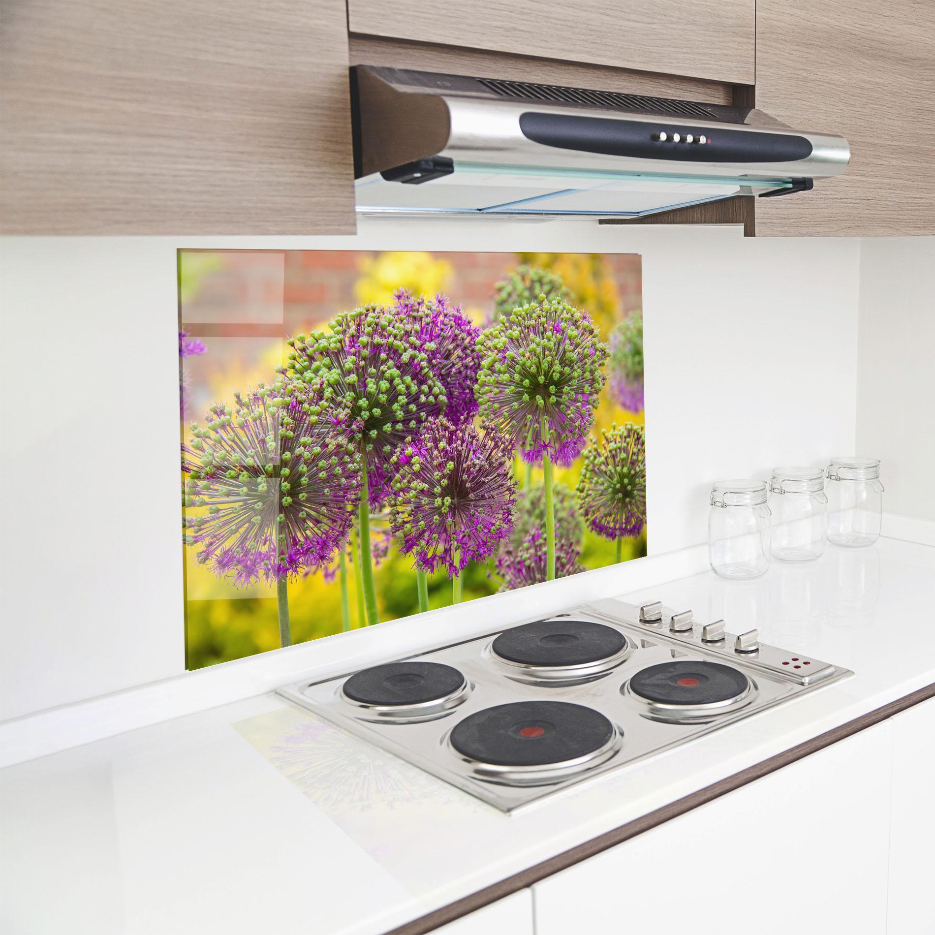 Panou Sticla Bucatarie Green Purple Garden mockup 8