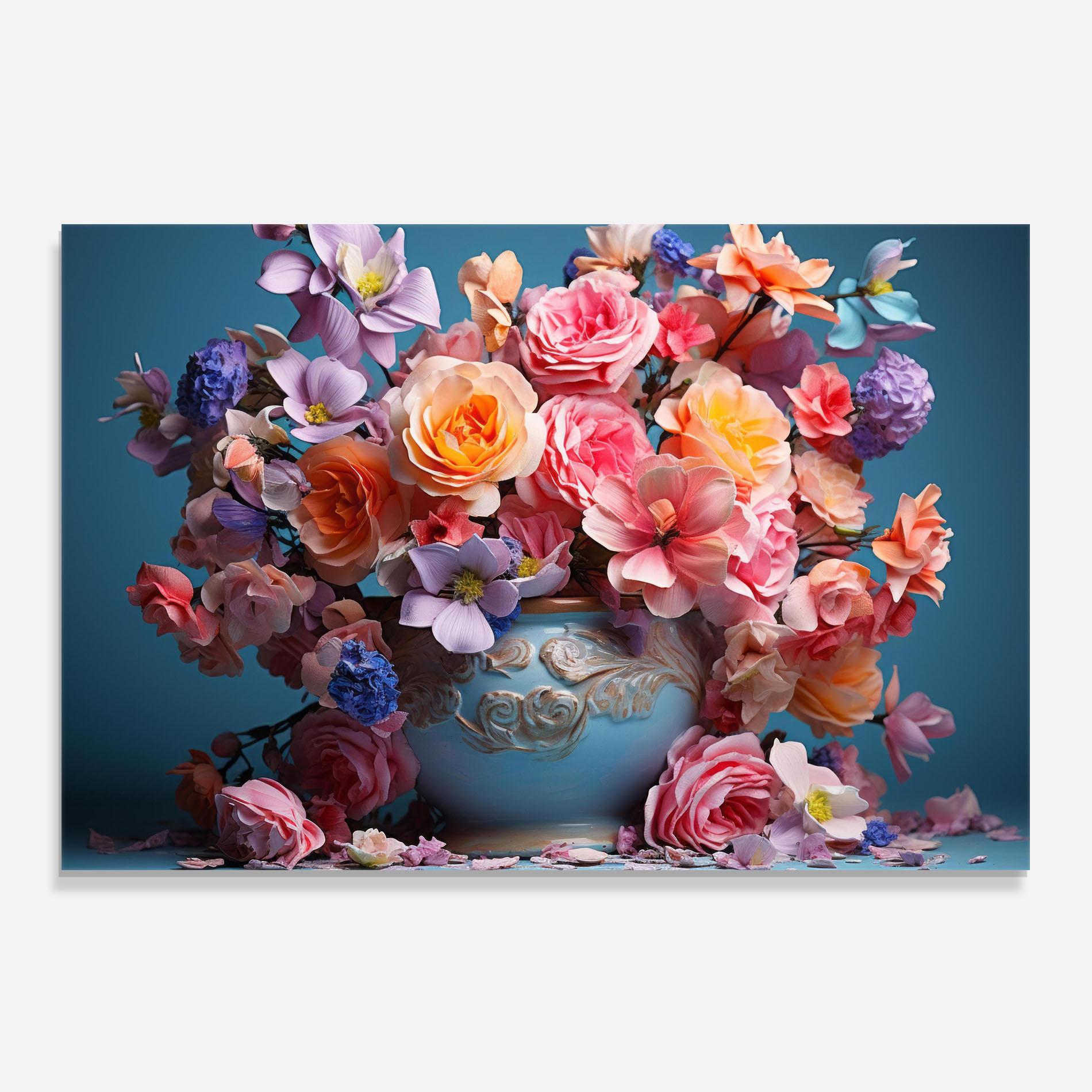 Panou Sticla Bucatarie Blue Vase Flowers mockup 0