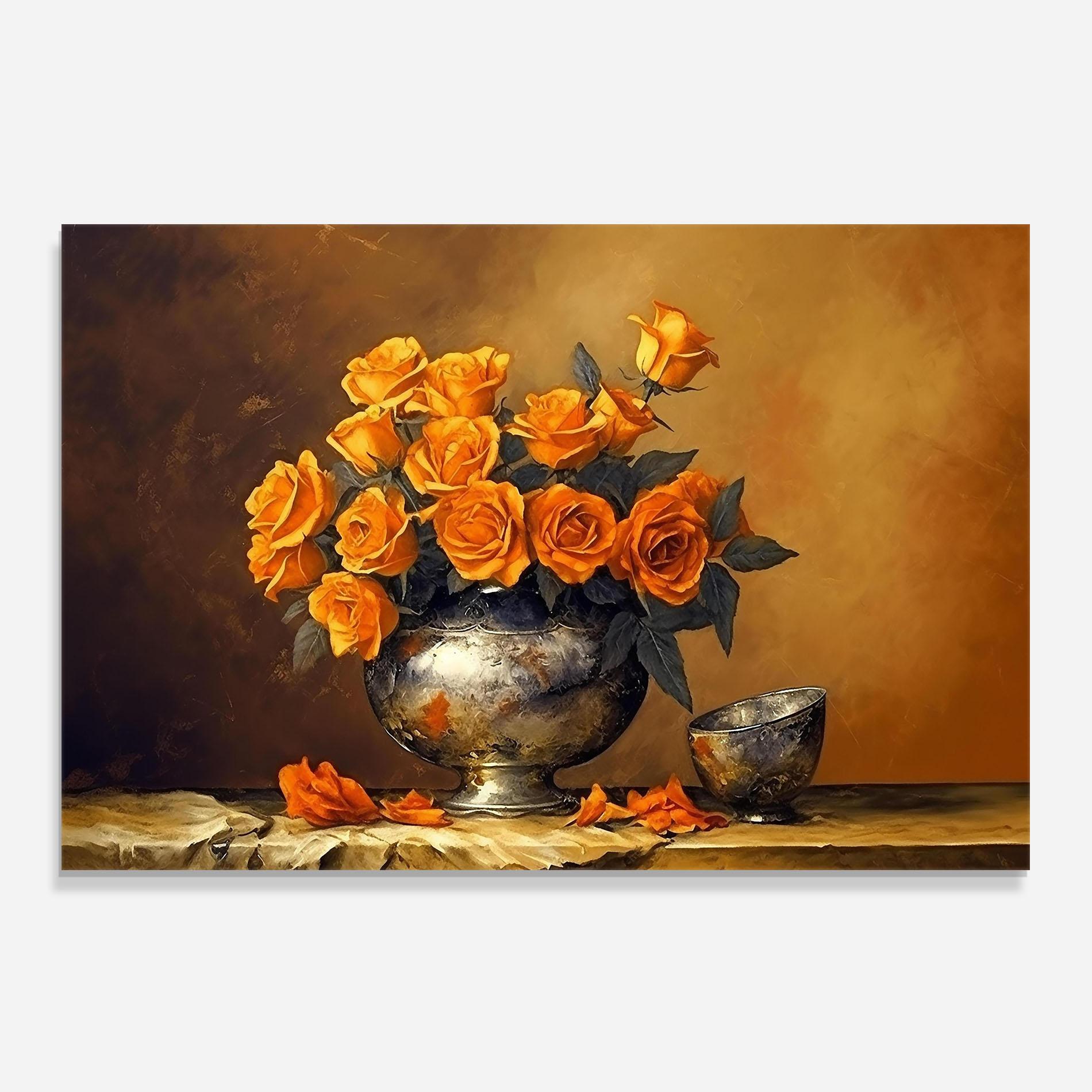 Panou Sticla Bucatarie Orange Rose Vase mockup 0