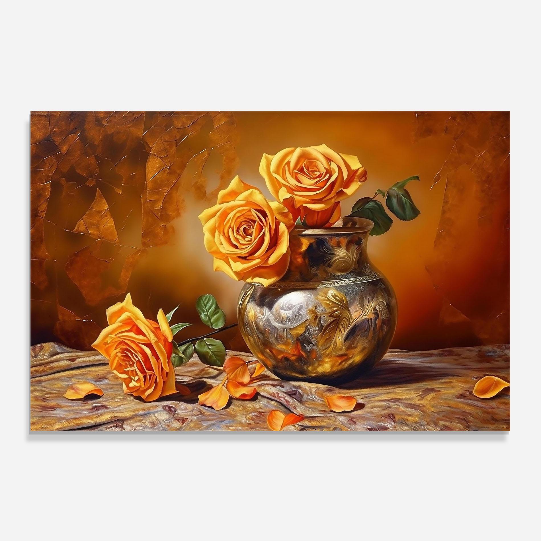 Panou Sticla Bucatarie Orange Roses Vase mockup 0