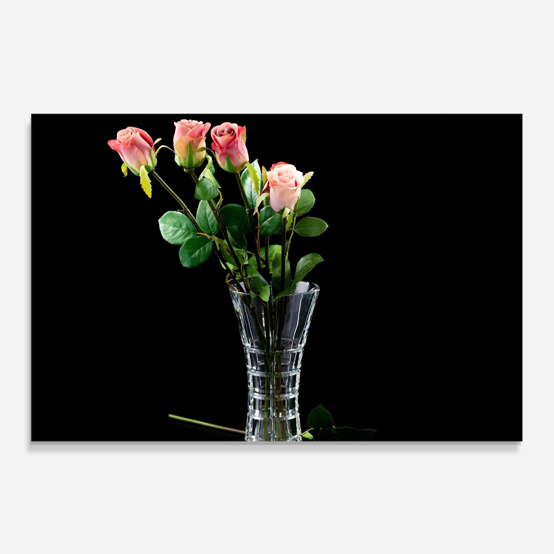 Panou Sticla Bucatarie Rose Vase Black mockup 0