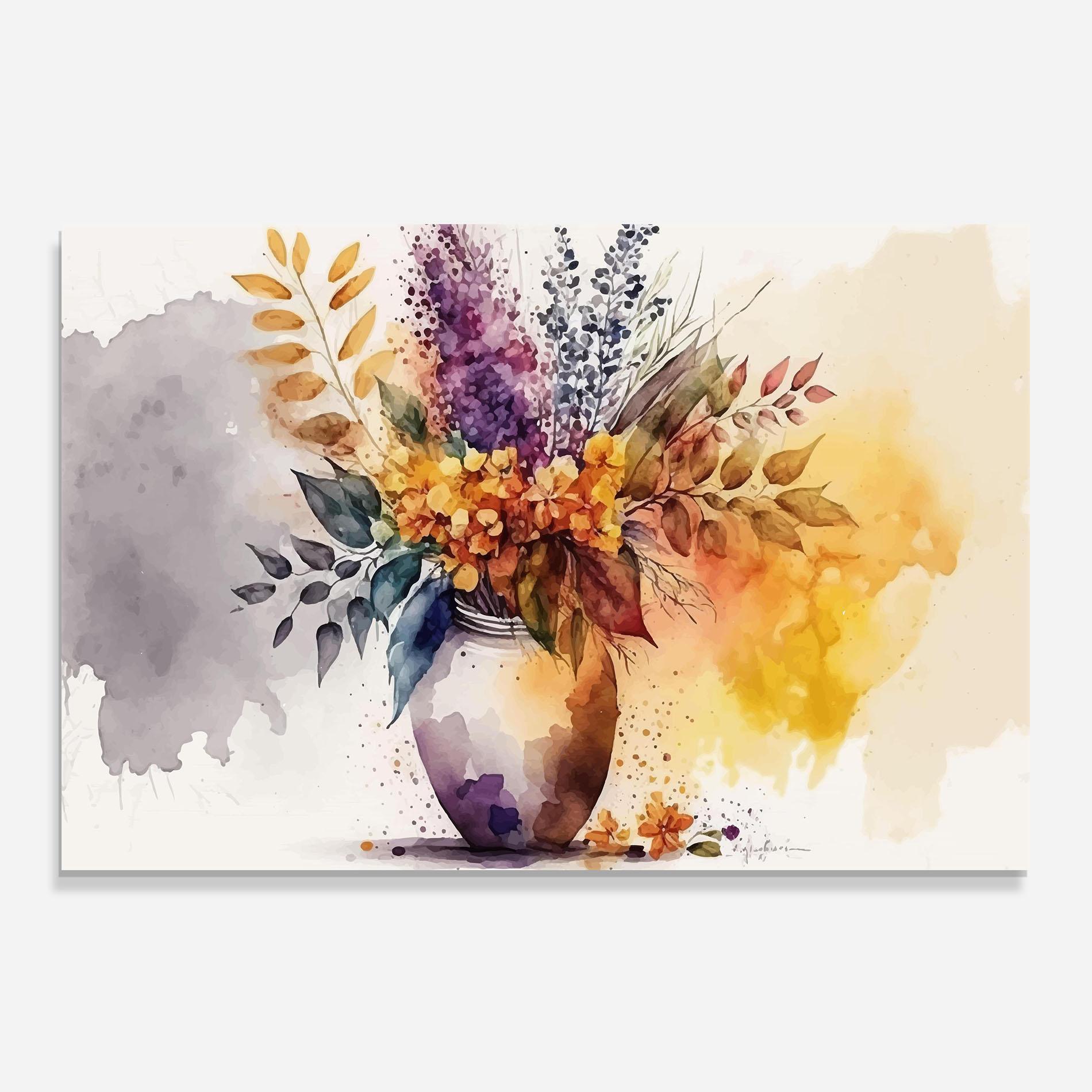 Panou Sticla Bucatarie Yellow Purple Vase mockup 0