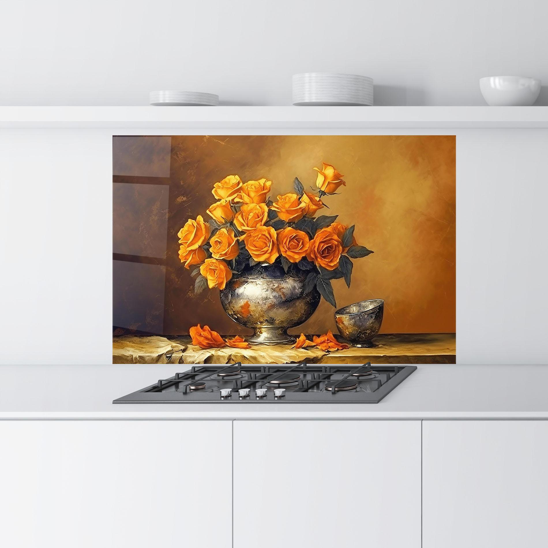 Panou Sticla Bucatarie Orange Rose Vase mockup 9