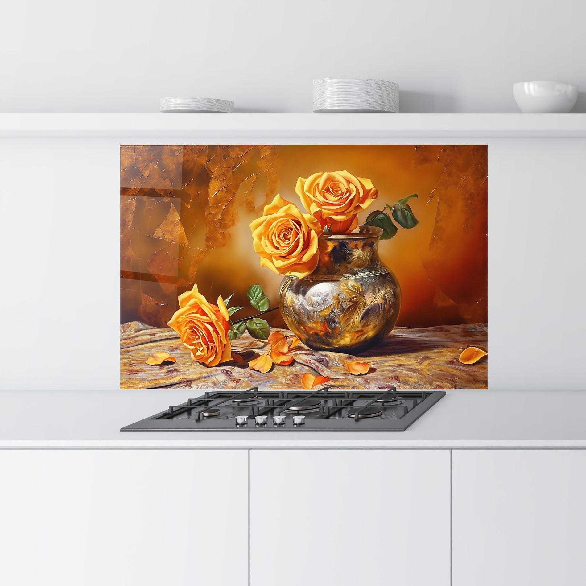 Panou Sticla Bucatarie Orange Roses Vase mockup 9