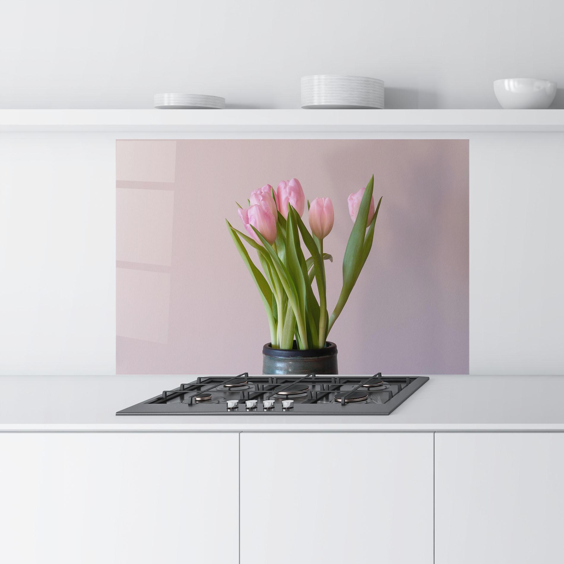 Panou Sticla Bucatarie Pink Tulips Vase mockup 9