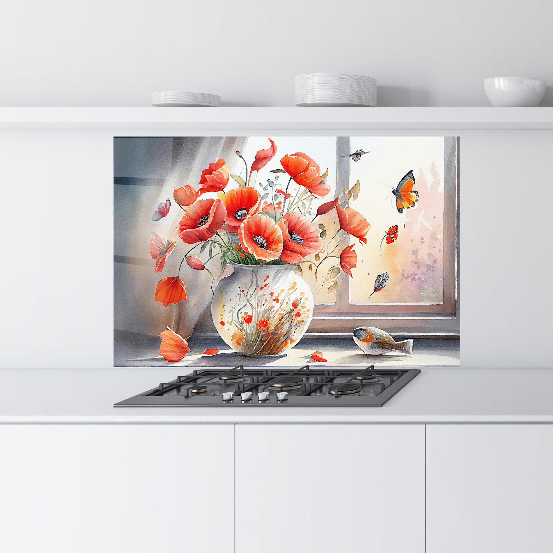 Panou Sticla Bucatarie Poppies Vase mockup 9