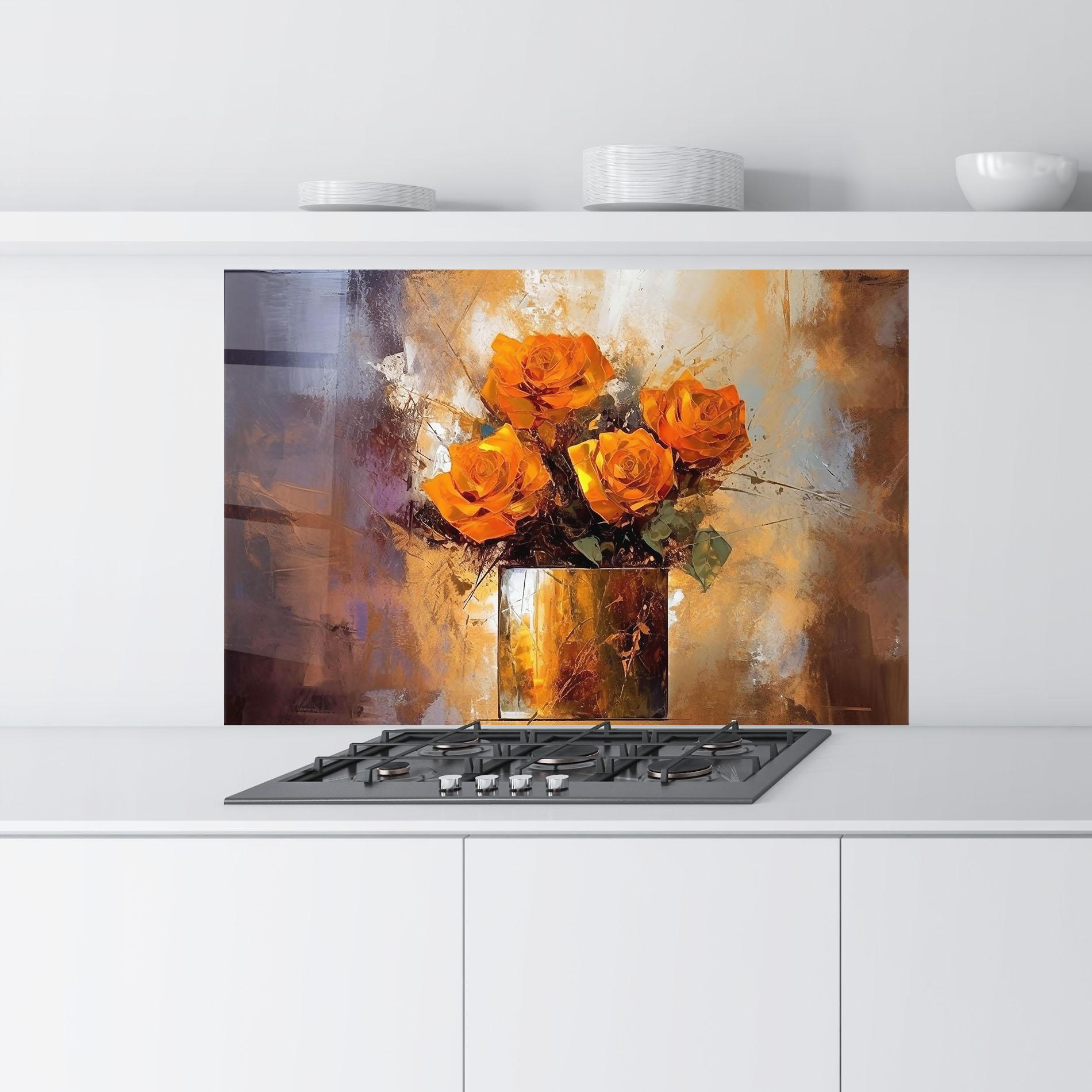 Panou Sticla Bucatarie Vase Orange Rose mockup 9