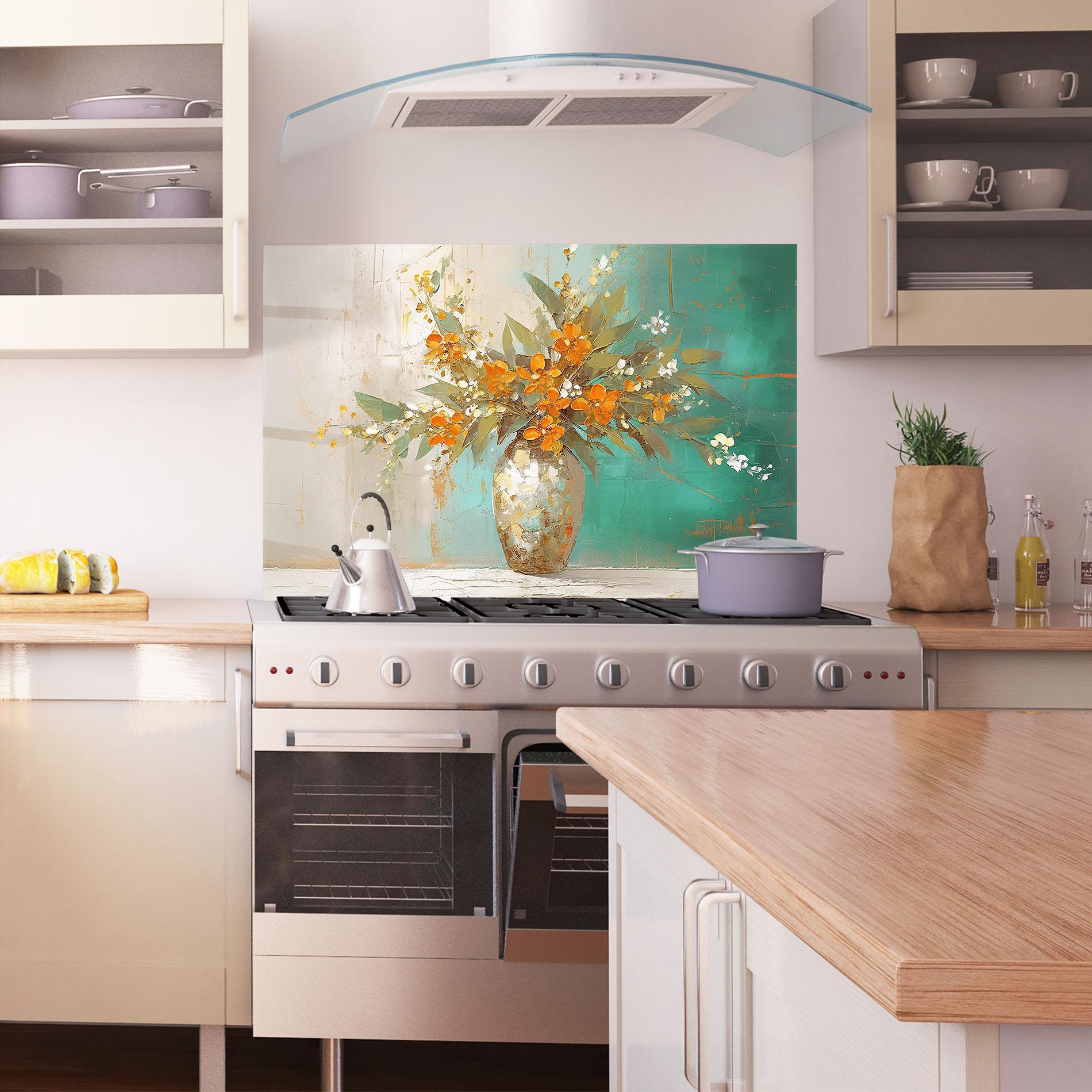 Panou Sticla Bucatarie Grey Vase Orange mockup 1