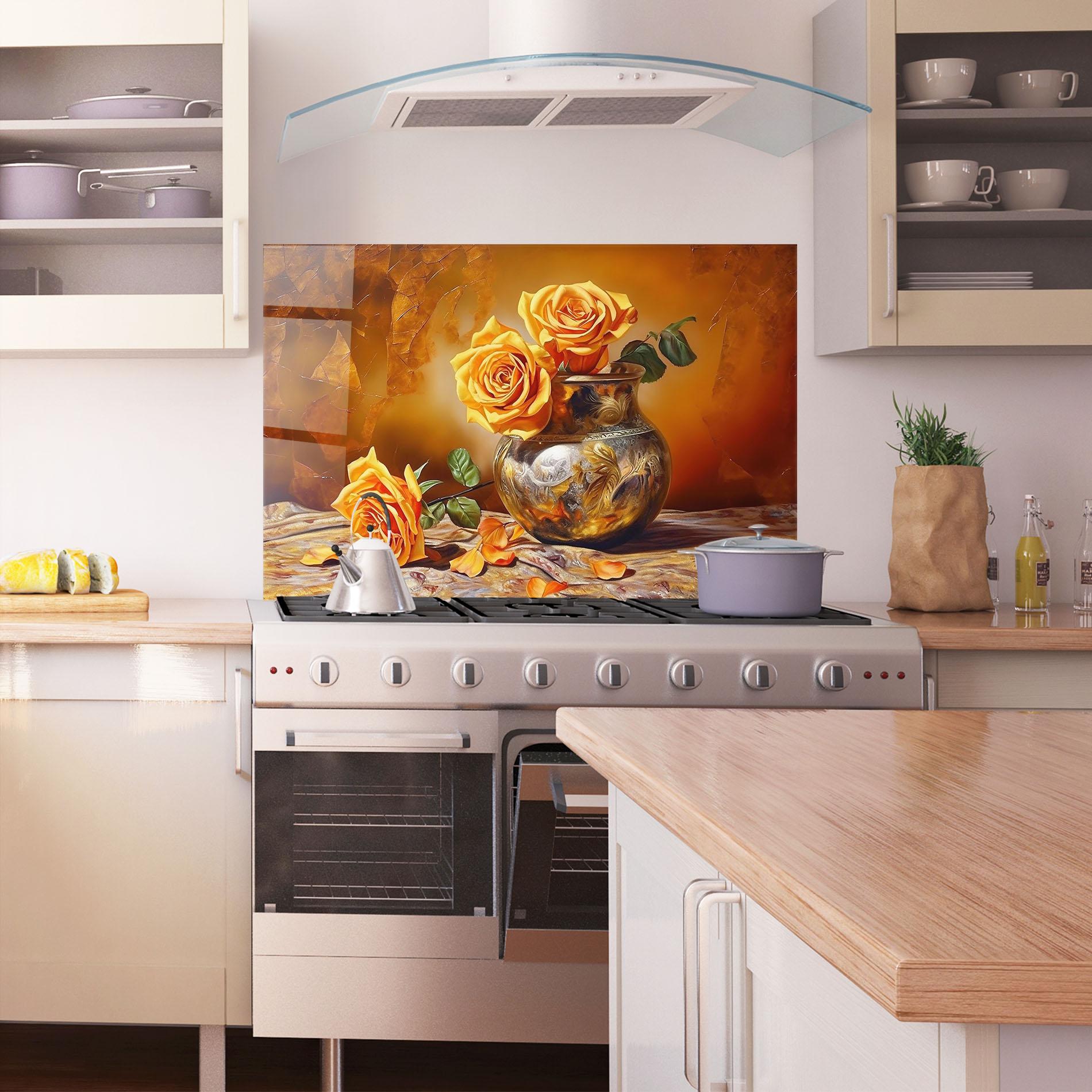 Panou Sticla Bucatarie Orange Roses Vase mockup 1
