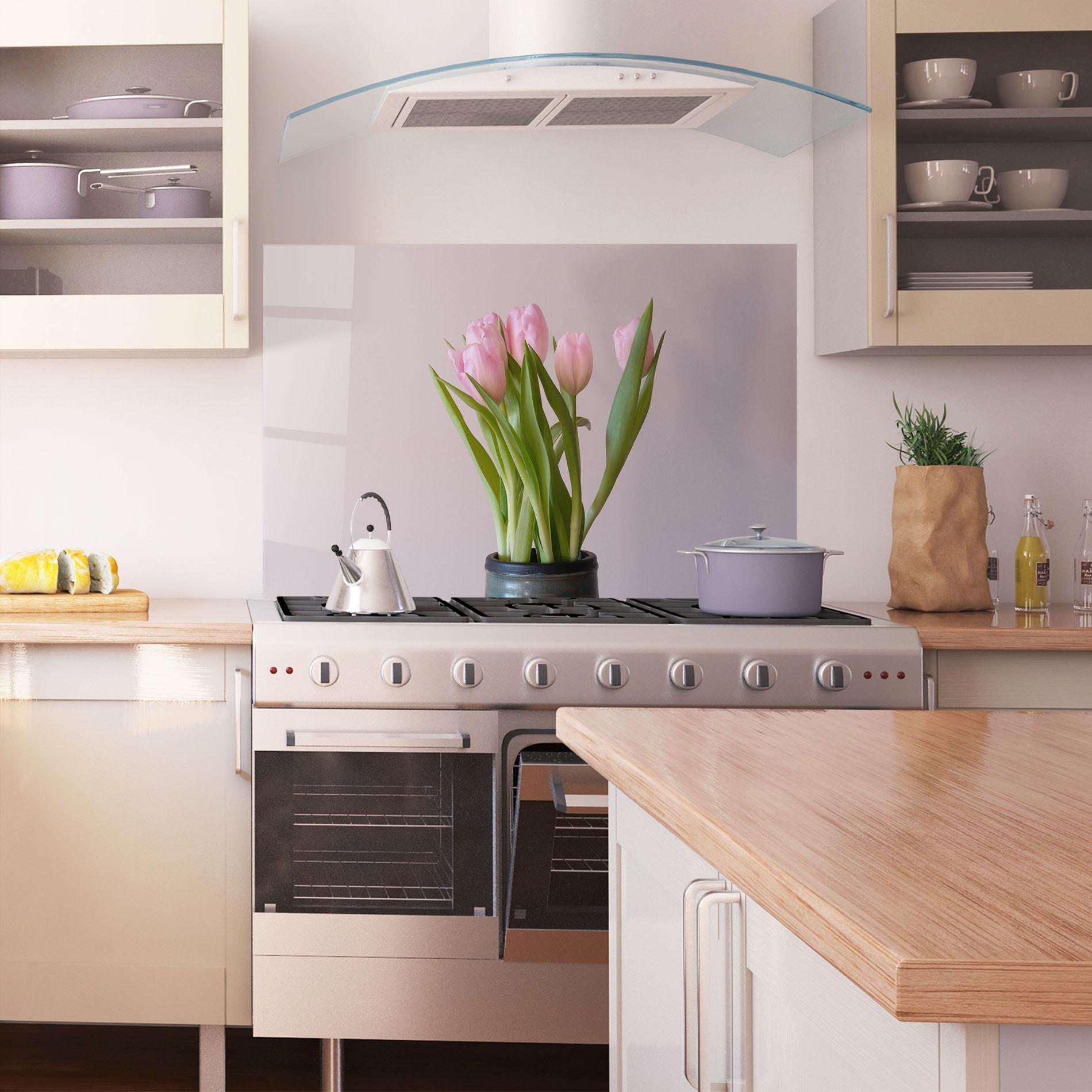 Panou Sticla Bucatarie Pink Tulips Vase mockup 1