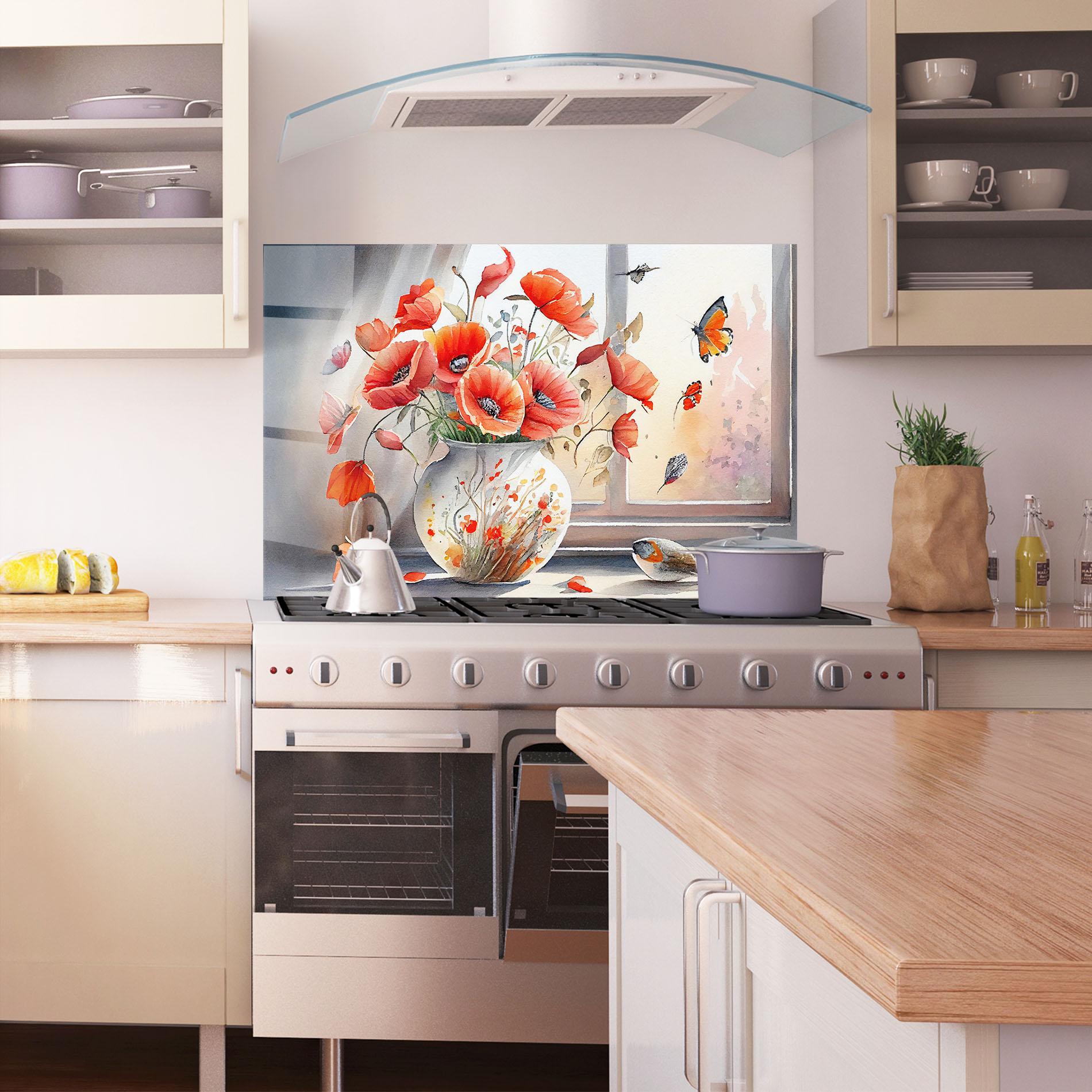 Panou Sticla Bucatarie Poppies Vase mockup 1