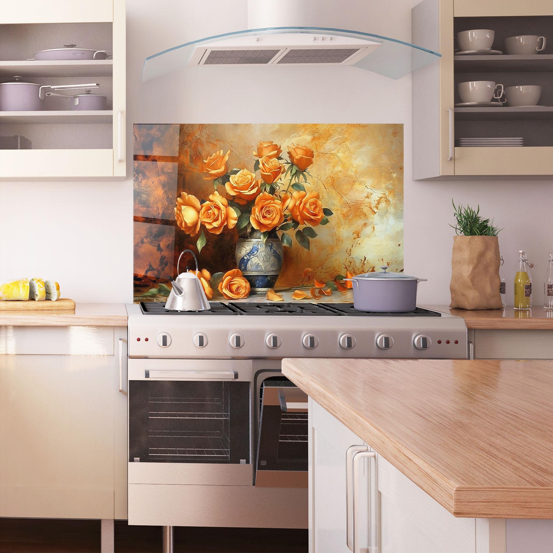 Panou Sticla Bucatarie Pretty Orange Rose Vase mockup 1