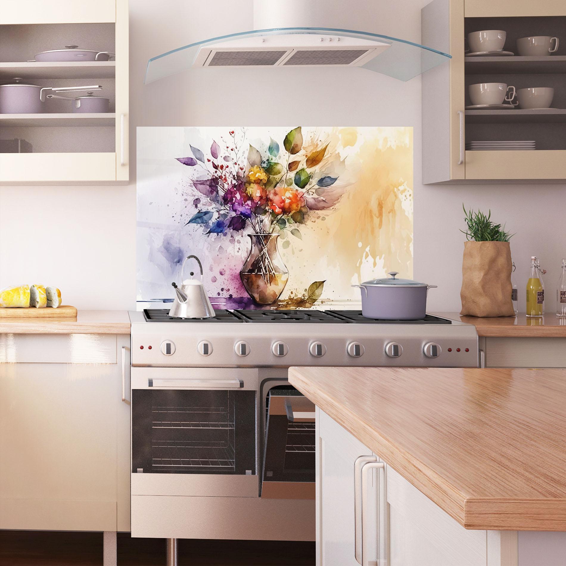 Panou Sticla Bucatarie Purple Orange Vase mockup 1