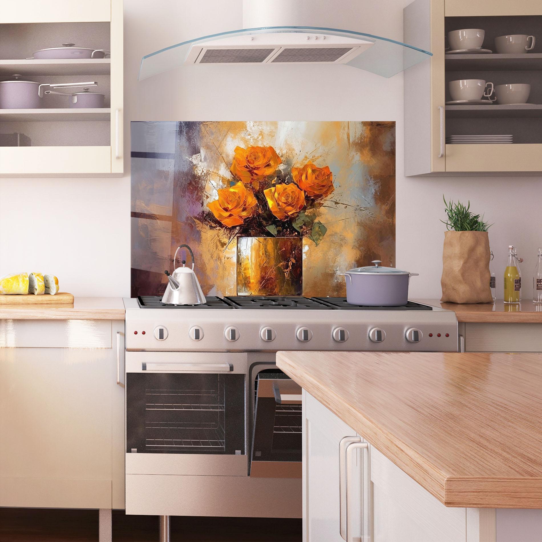 Panou Sticla Bucatarie Vase Orange Rose mockup 1