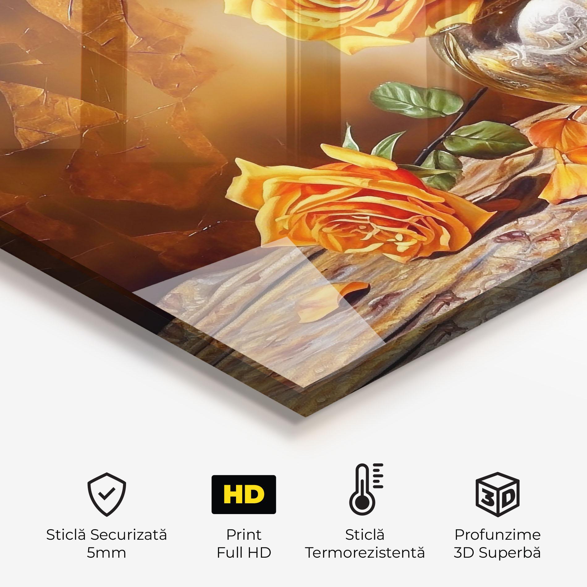 Panou Sticla Bucatarie Orange Roses Vase mockup 2