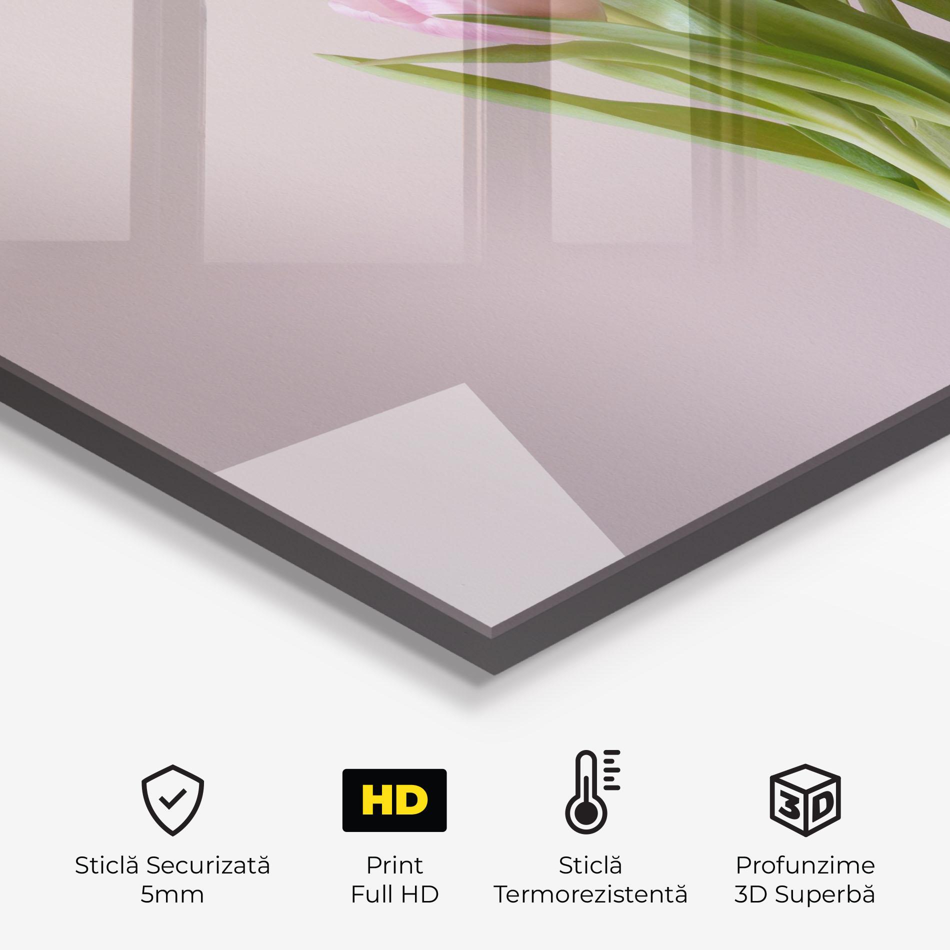 Panou Sticla Bucatarie Pink Tulips Vase mockup 2