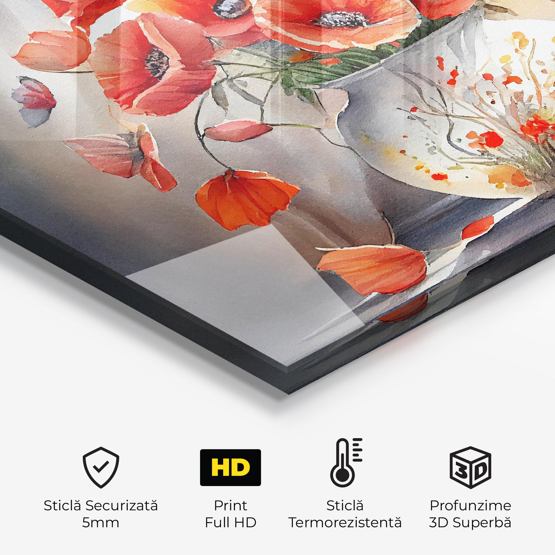 Panou Sticla Bucatarie Poppies Vase mockup 2