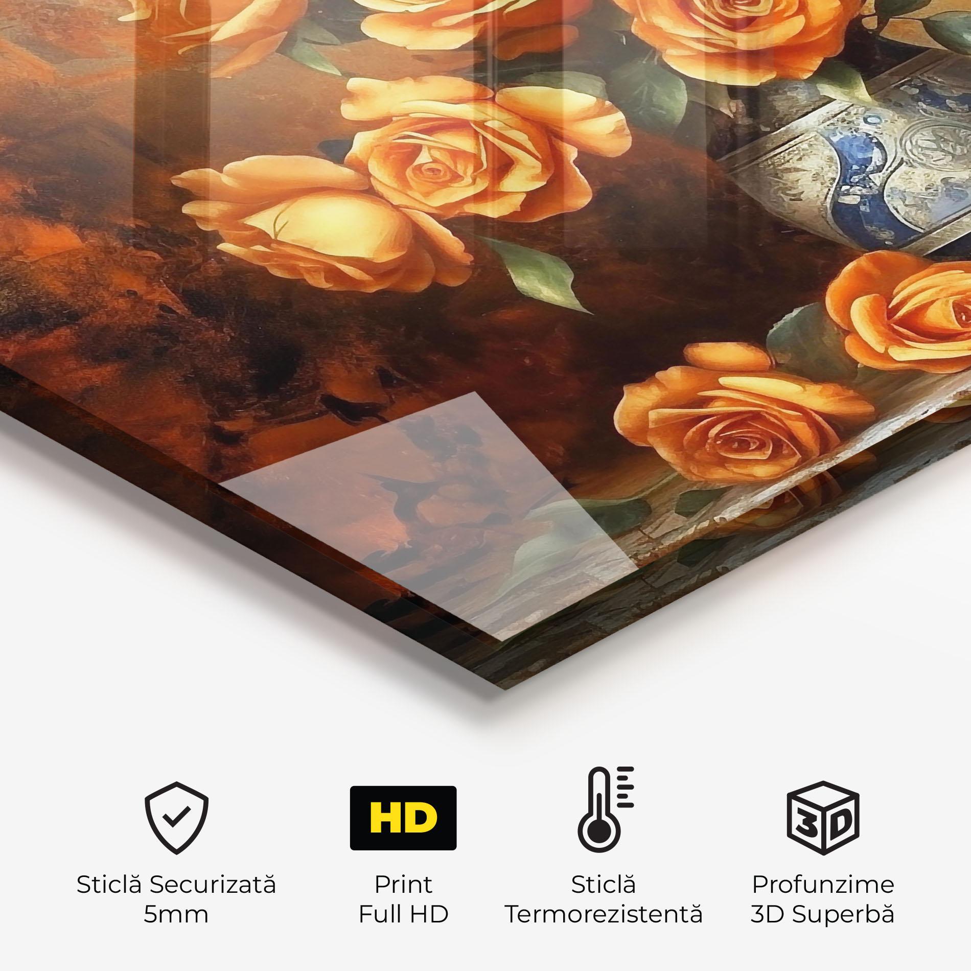 Panou Sticla Bucatarie Pretty Orange Rose Vase mockup 2