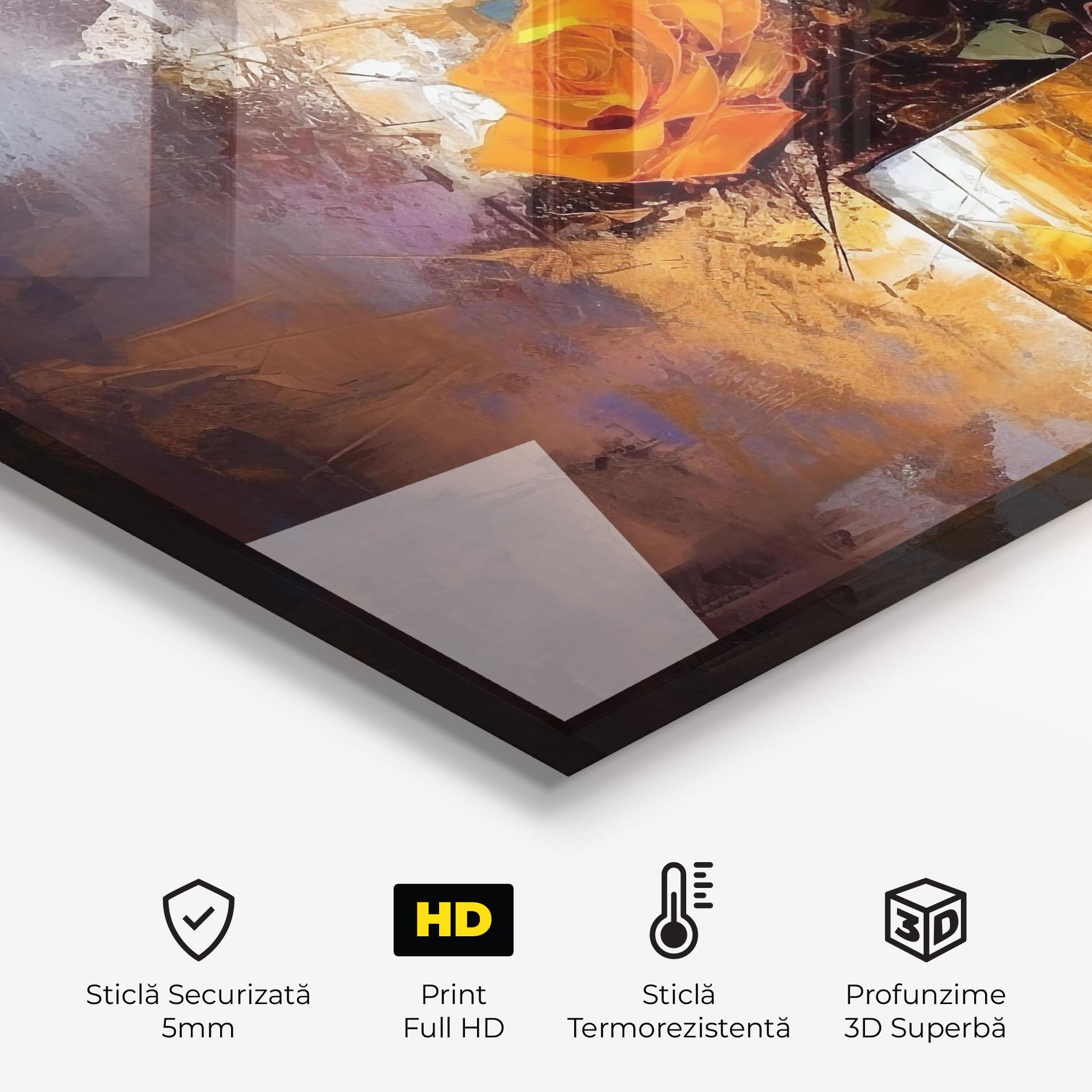 Panou Sticla Bucatarie Vase Orange Rose mockup 2