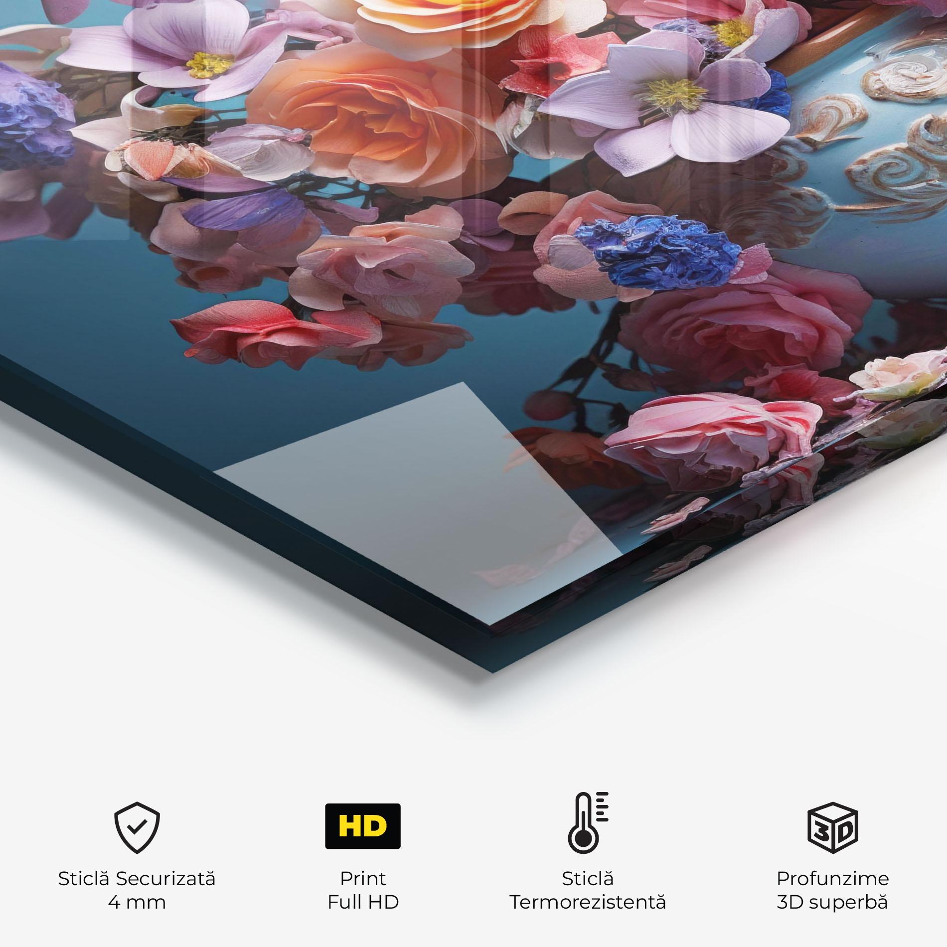 Panou Sticla Bucatarie Blue Vase Flowers mockup 2