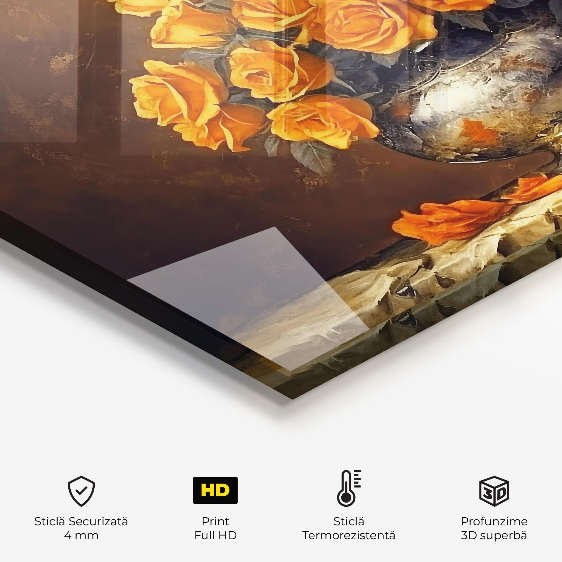 Panou Sticla Bucatarie Orange Rose Vase mockup 2