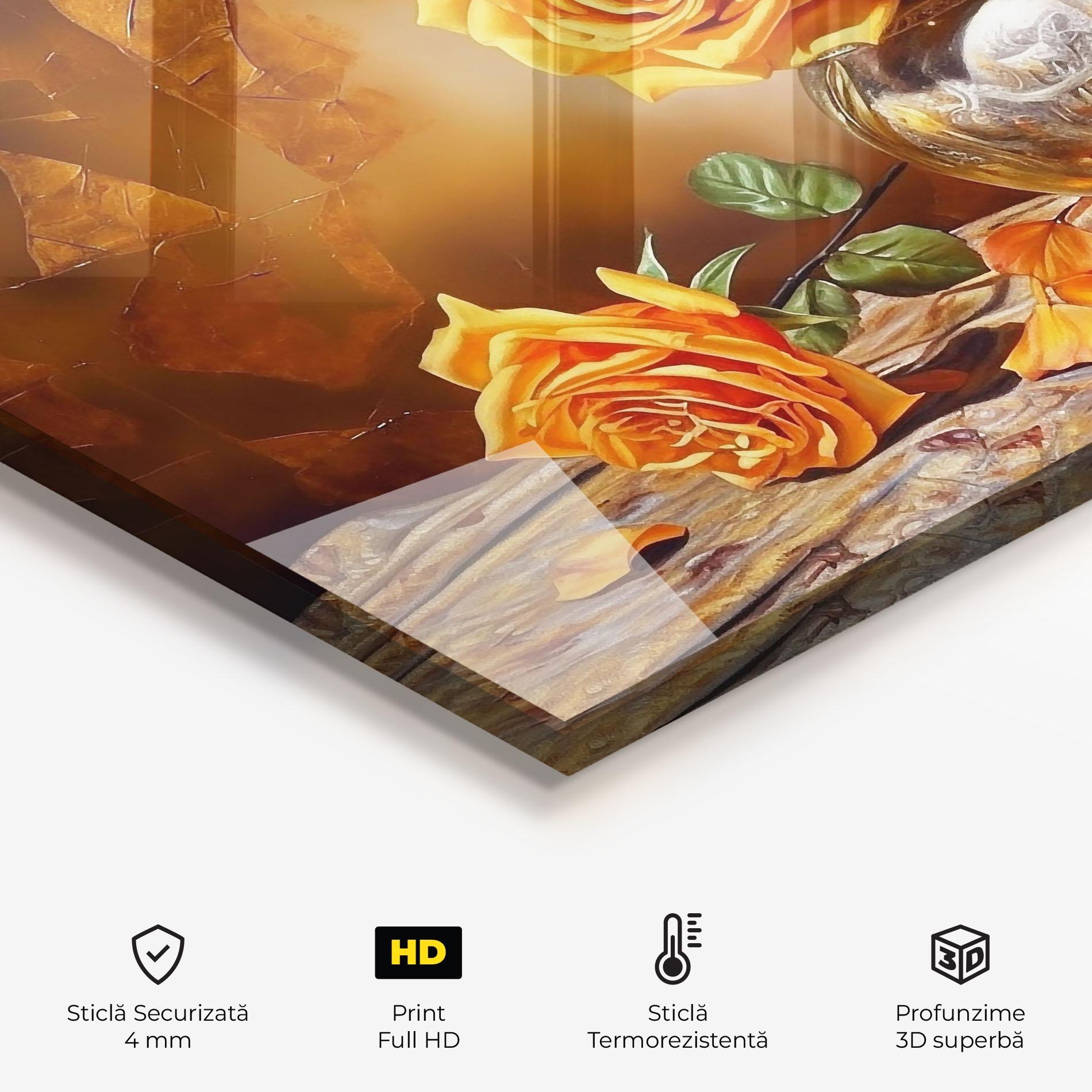 Panou Sticla Bucatarie Orange Roses Vase mockup 2
