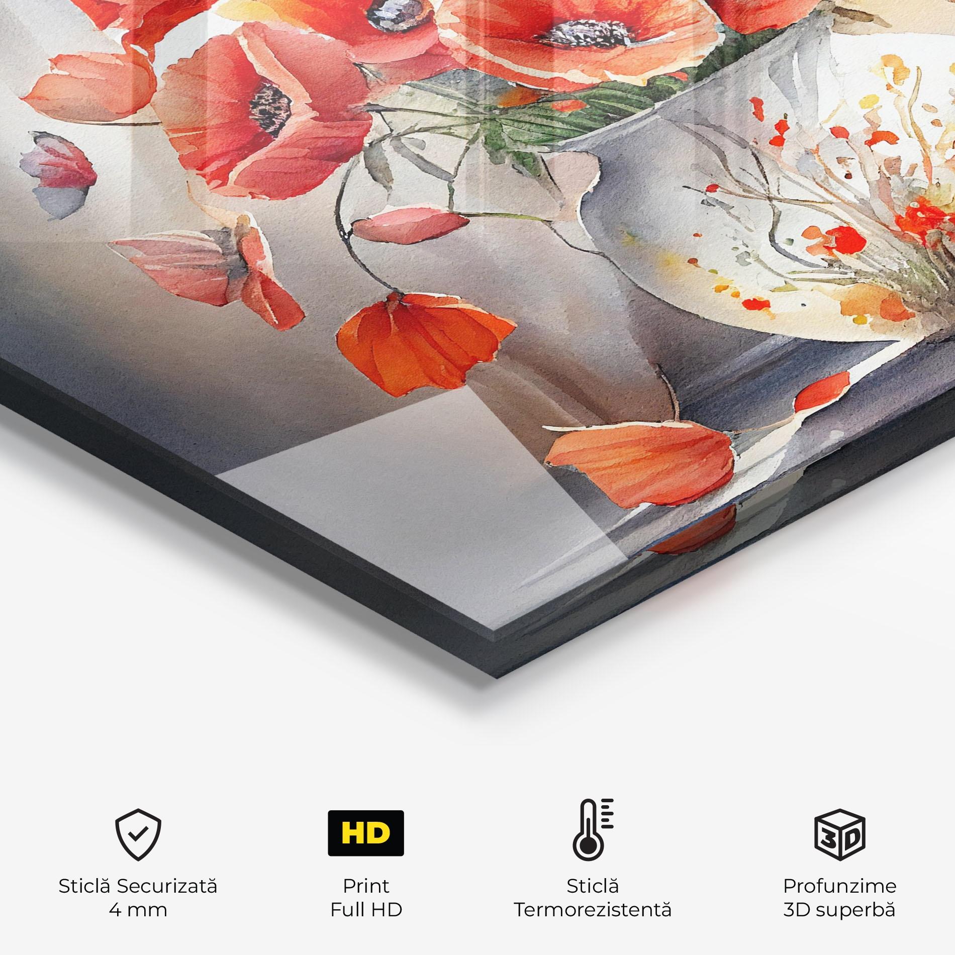 Panou Sticla Bucatarie Poppies Vase mockup 2