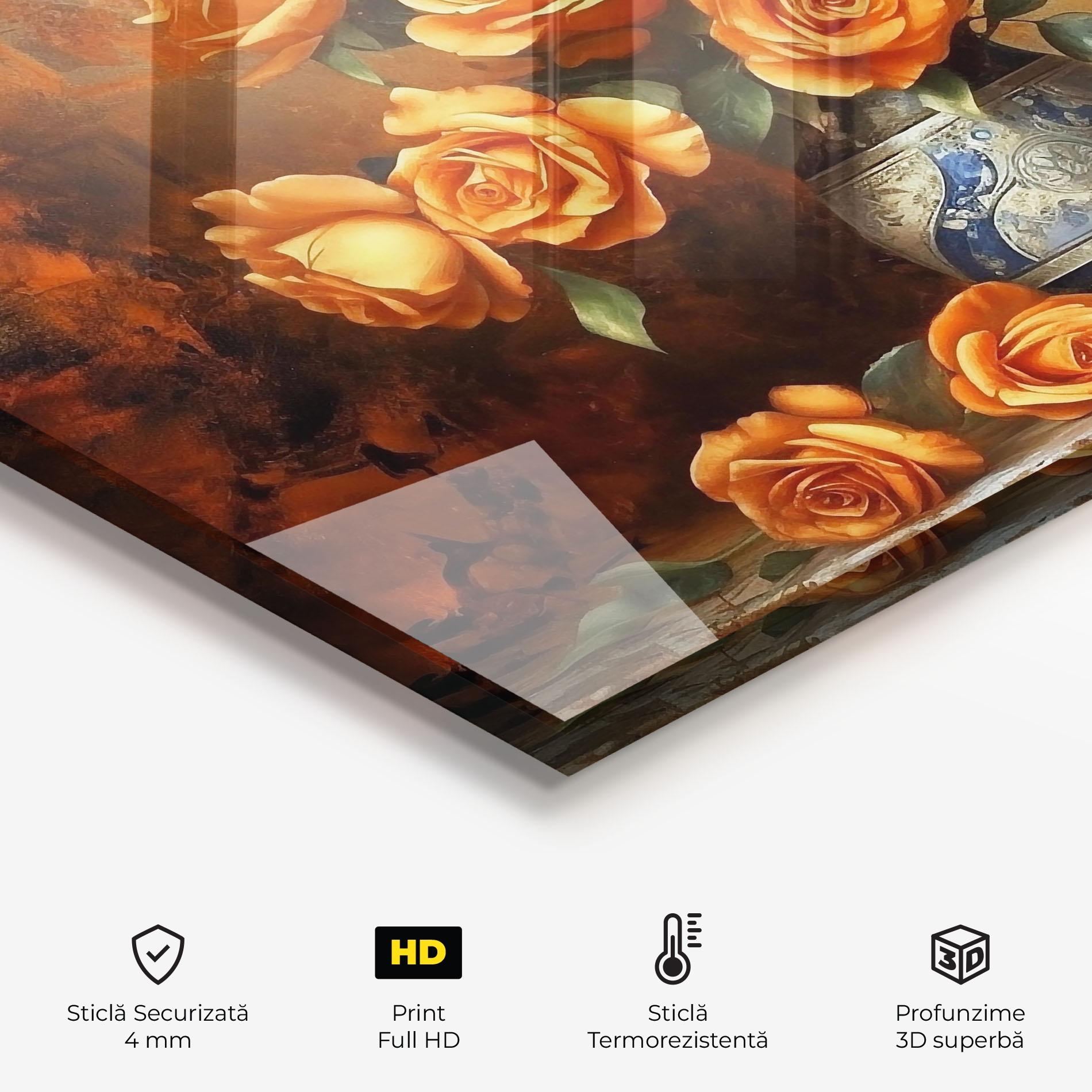 Panou Sticla Bucatarie Pretty Orange Rose Vase mockup 2