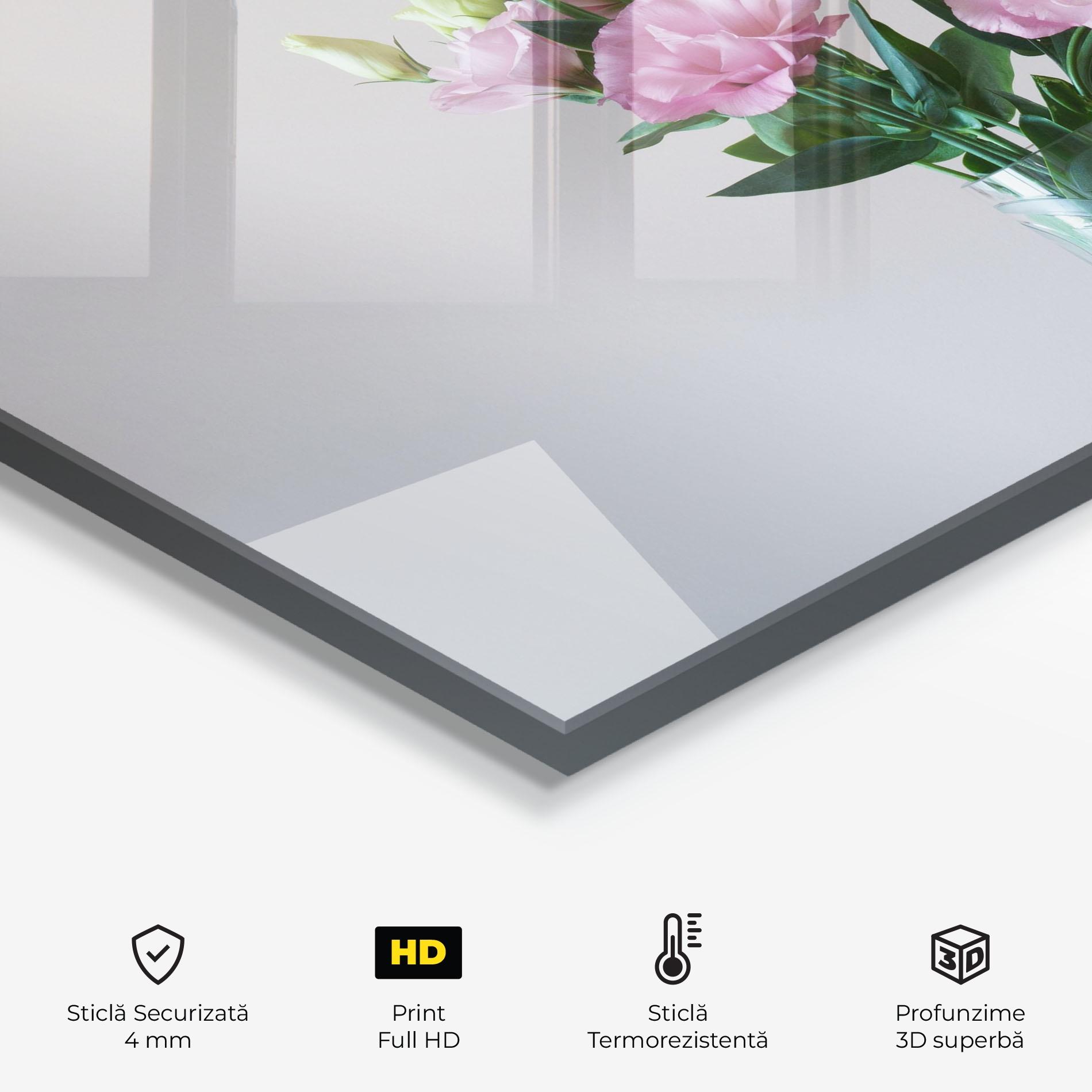 Panou Sticla Bucatarie Pretty Pink Flower Vase mockup 2