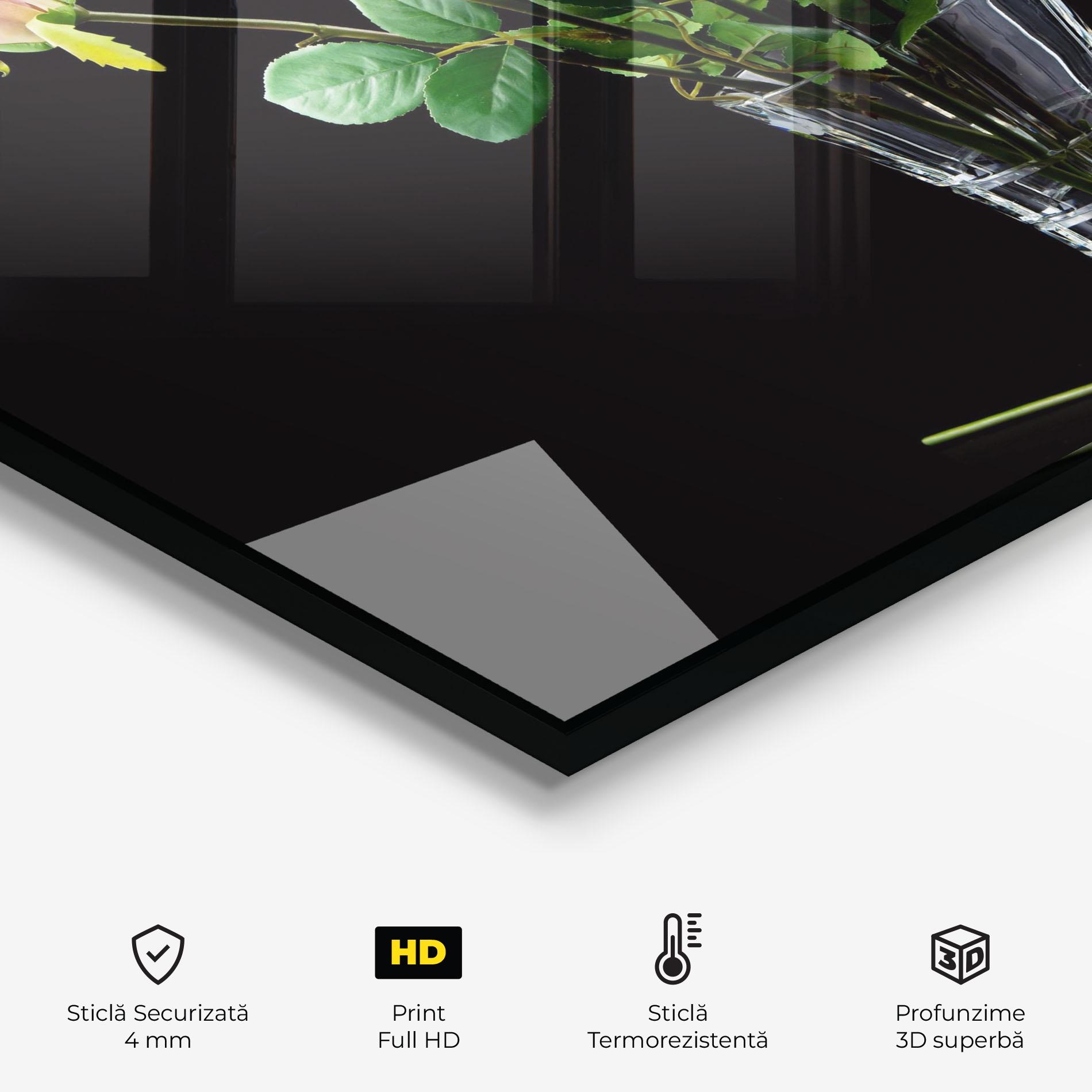 Panou Sticla Bucatarie Rose Vase Black mockup 2