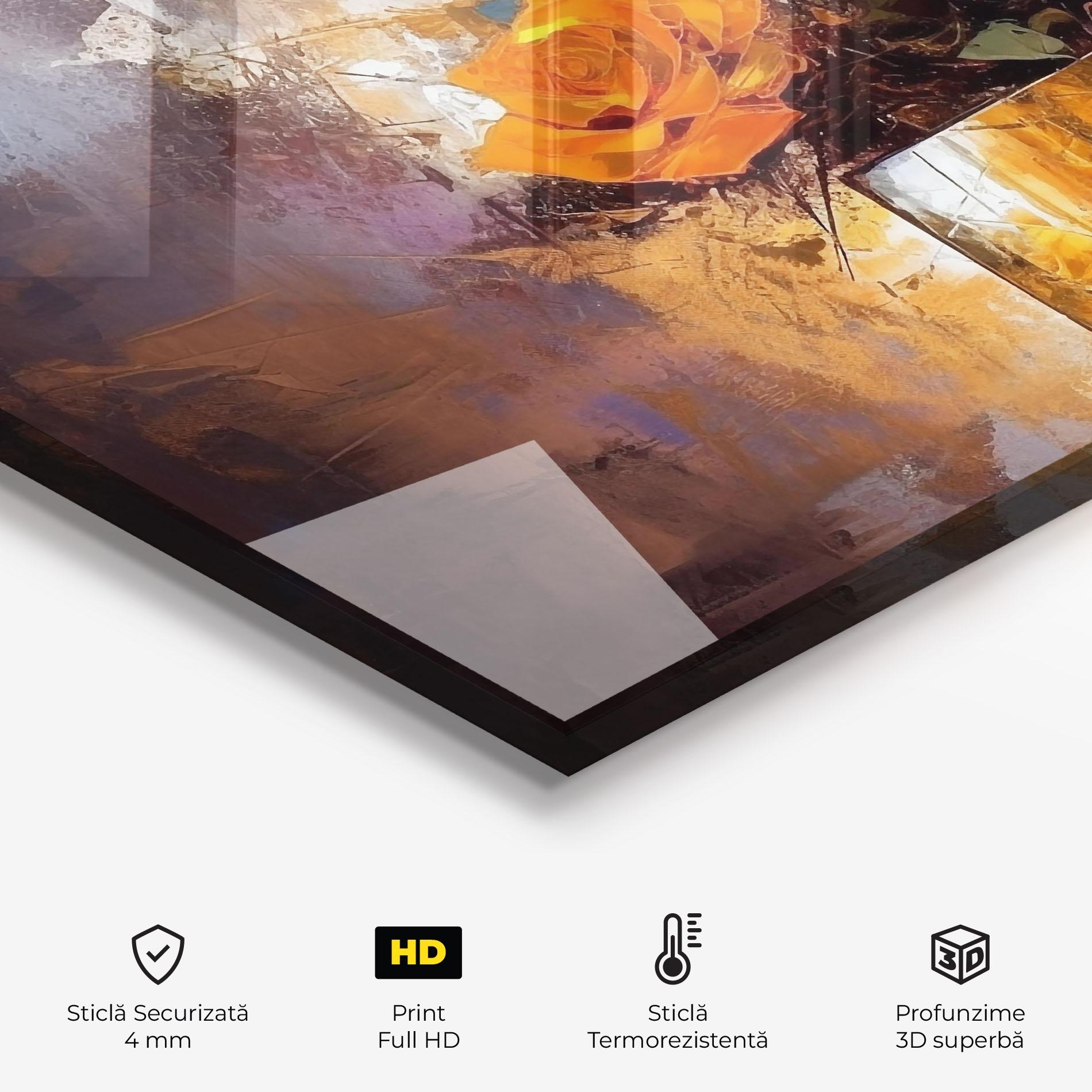 Panou Sticla Bucatarie Vase Orange Rose mockup 2