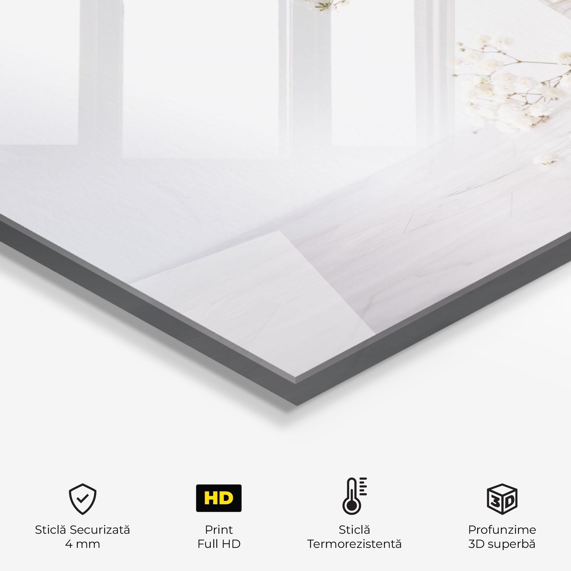 Panou Sticla Bucatarie White Tiny Flower Vase mockup 2